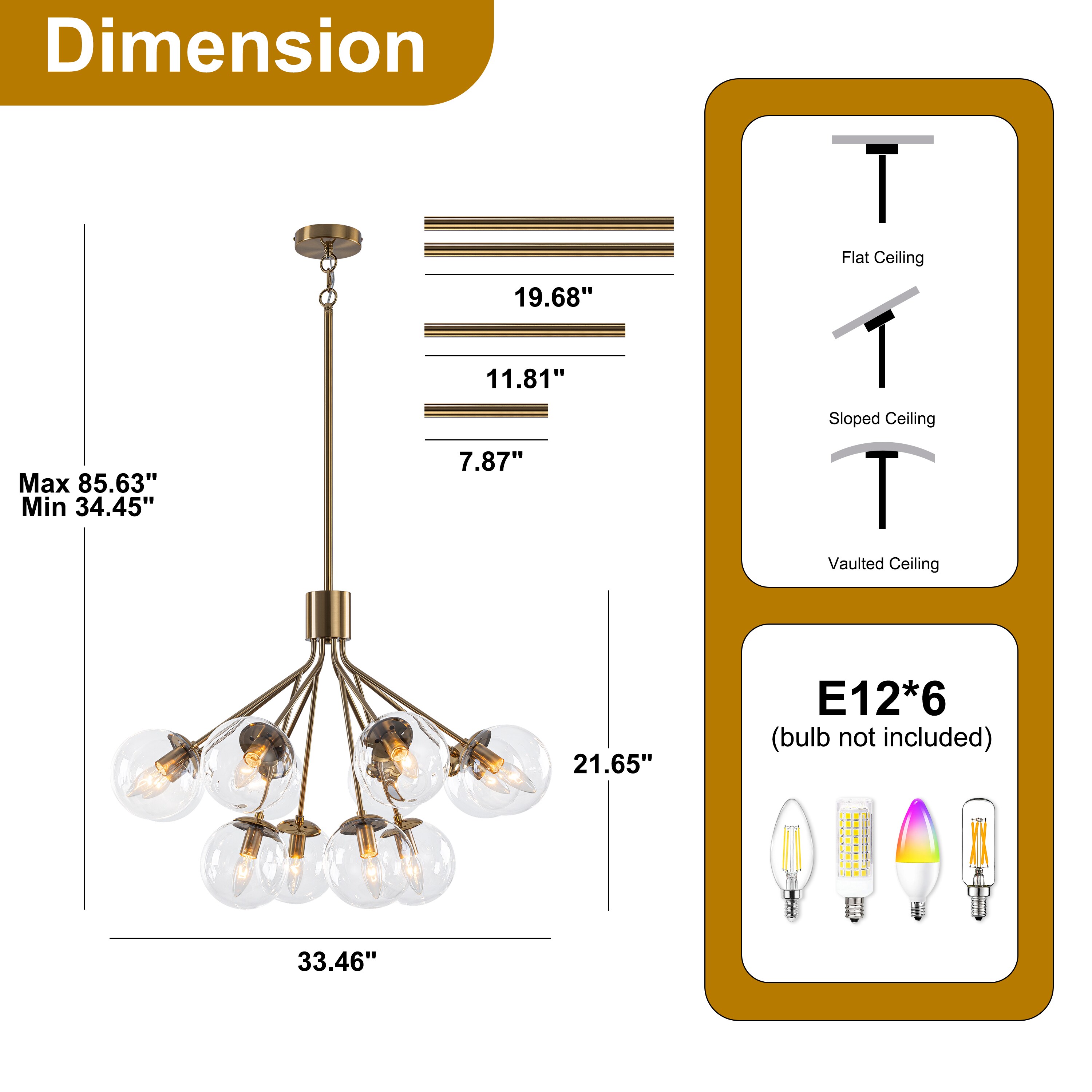 GoYeel 12 -Light Gold Clear glass Metal Chandelier in the Chandeliers ...