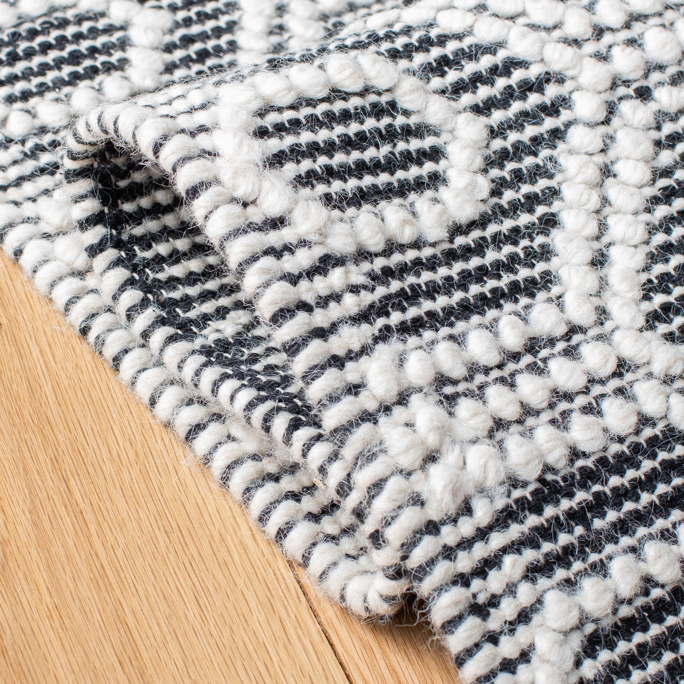 Ivory and Black Hand Woven Wool Square Area Rug 6' x 6'