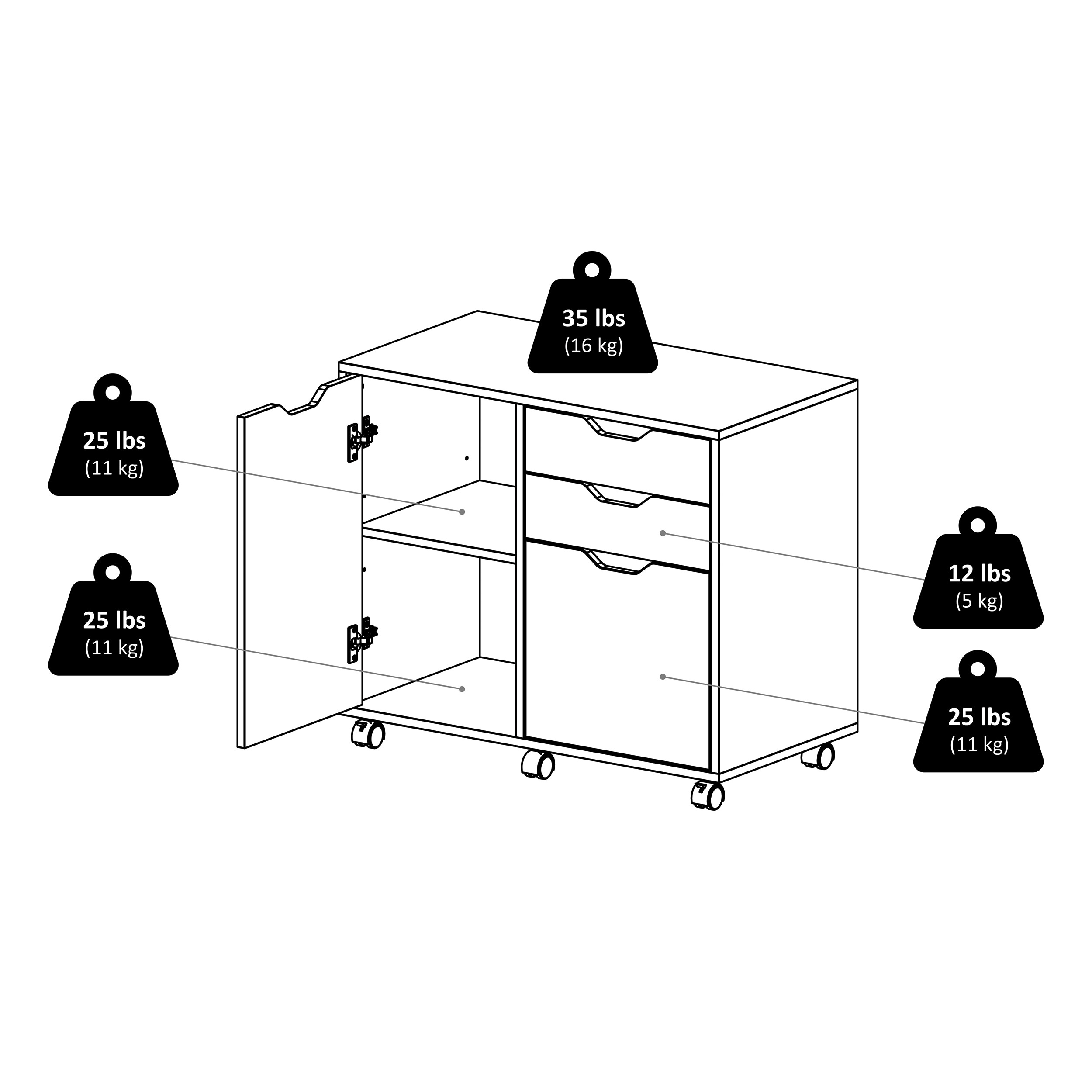 Halifax Black Mobile Filing Cabinet with 2 Drawers and Lock