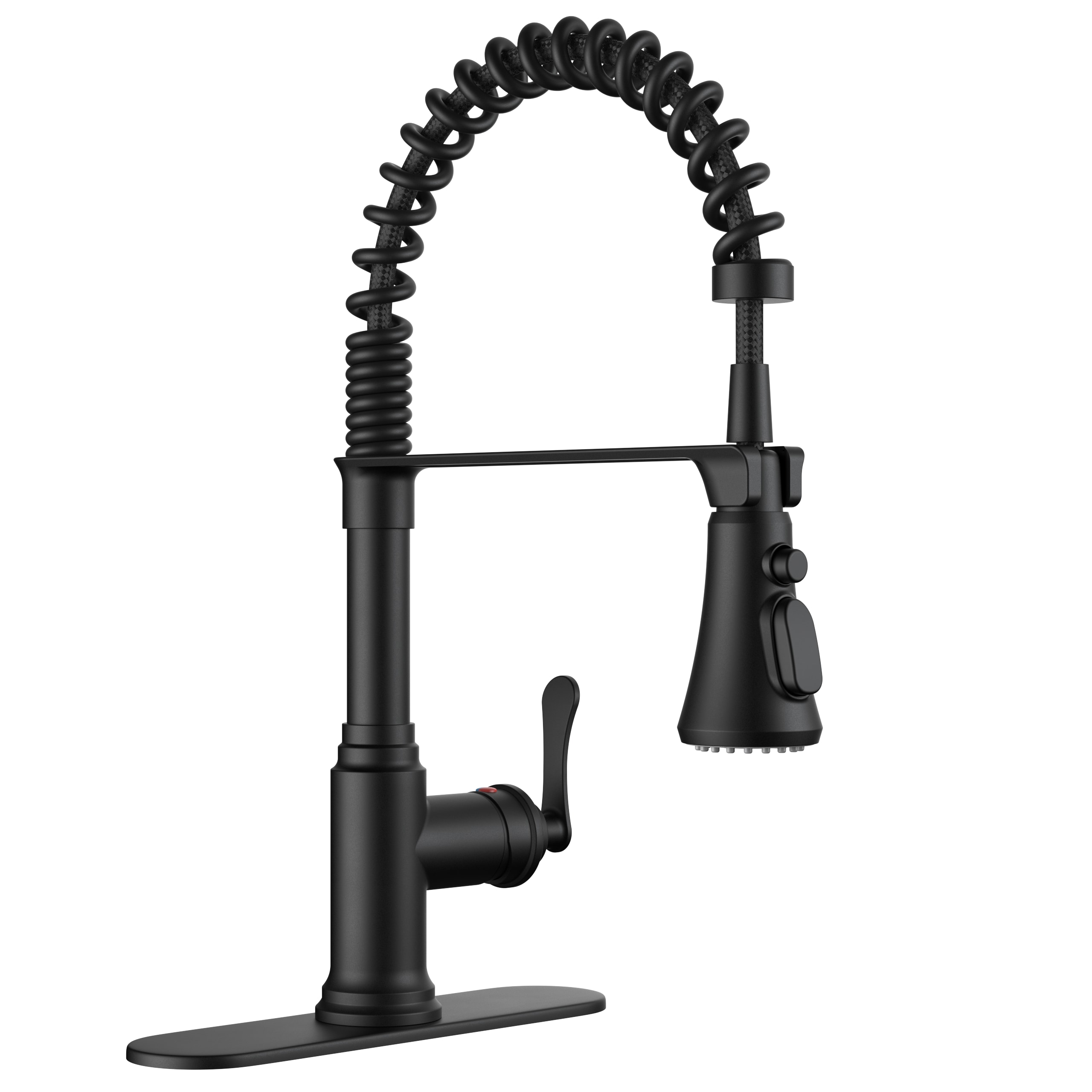 FURUISI LL5A2B Matte Black Single Handle Deck-mount Kitchen Faucet with Sprayer ( Deck Plate Included )