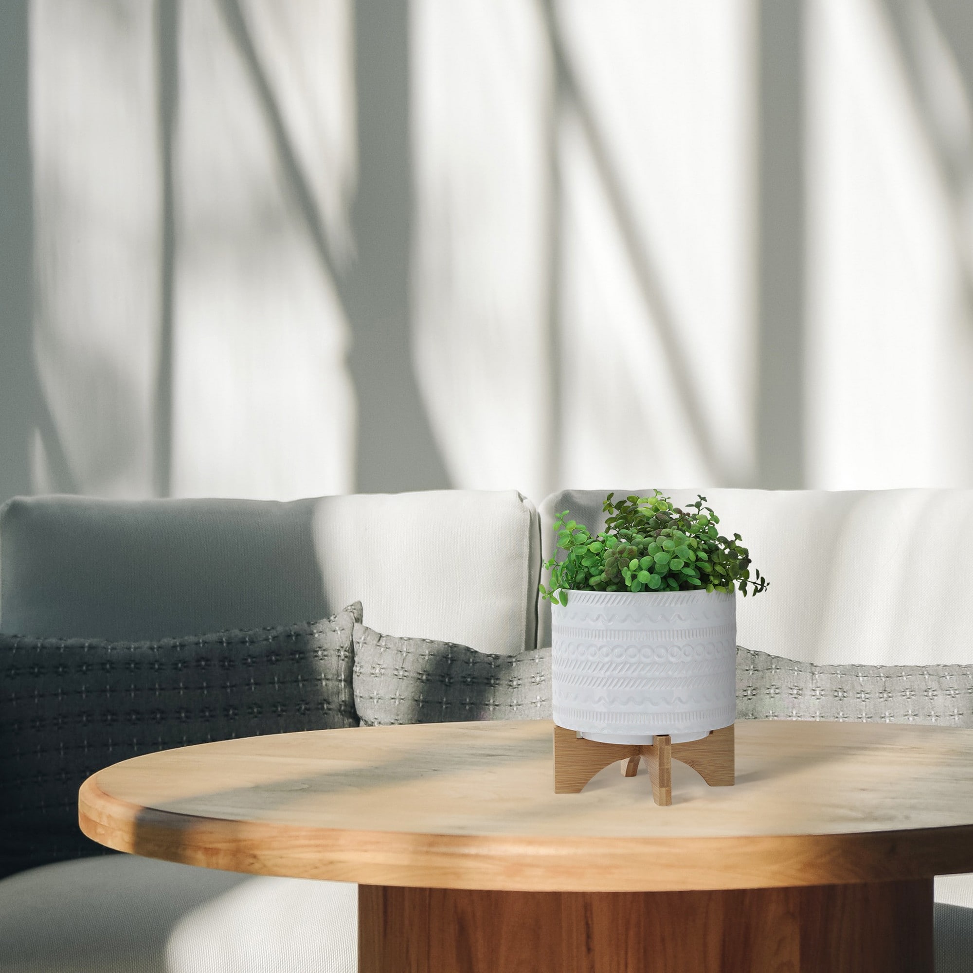 Yiekholo LL-1629AA Round 8.0-in W x 10-in H x 8-in D White Ceramic Indoor/Outdoor with Self Watering Planter
