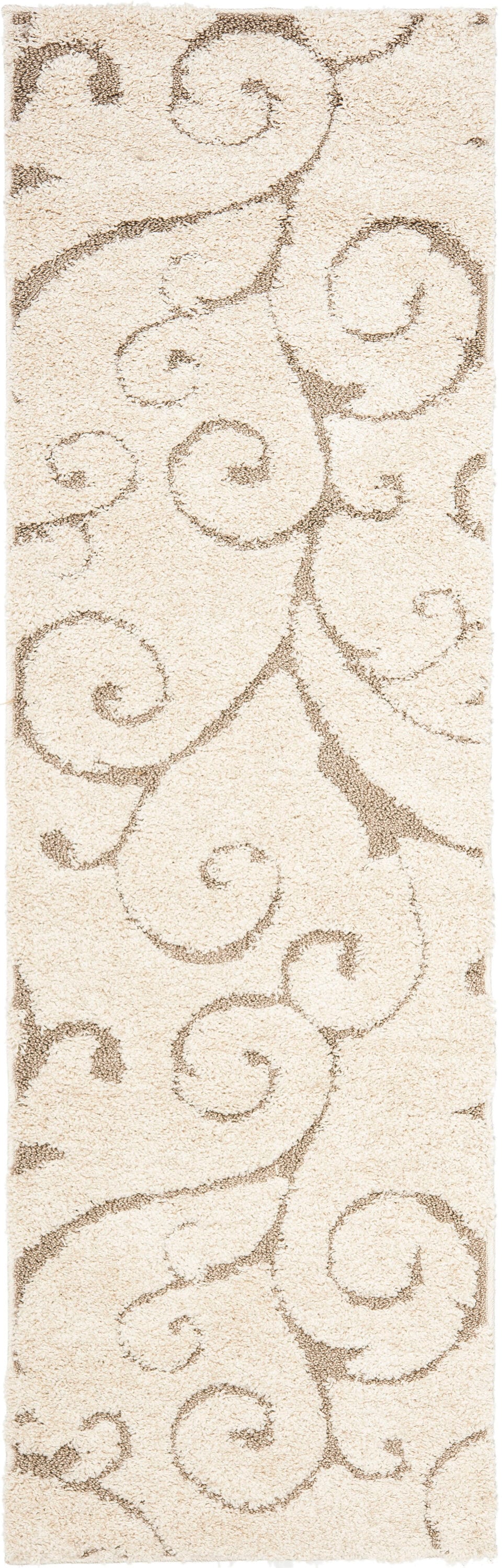 Safavieh SG455-1113-221 Florida Scroll Shag 2 x 21 (ft) Frieze Polypropylene Cream/Beige Rectangular Indoor Floral/Botanical Runner rug