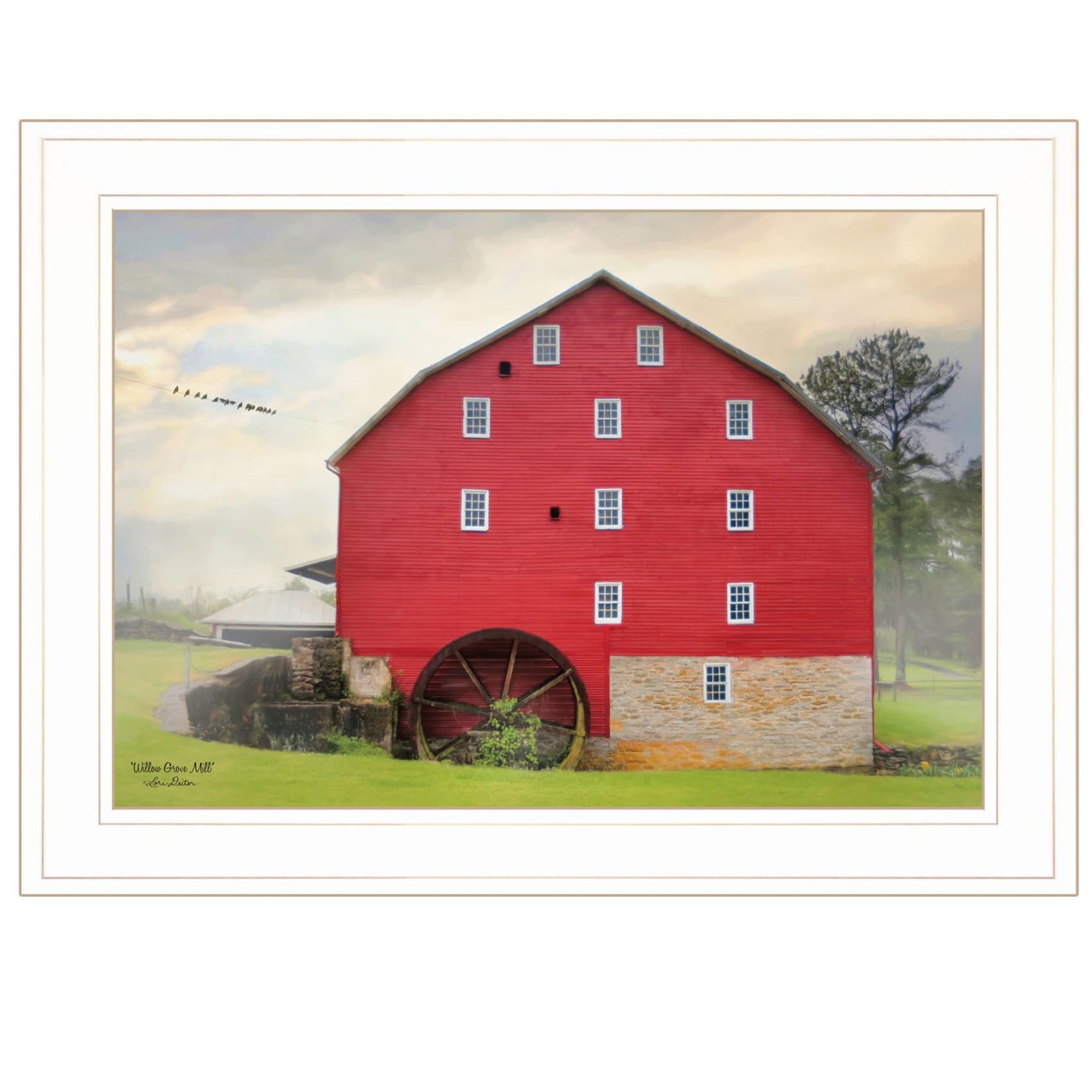 HomeRoots 4000406914 Willow Grove Mill 2 White Wood Framed 15-Inches H x 21-Inches W Landscape Paper Print