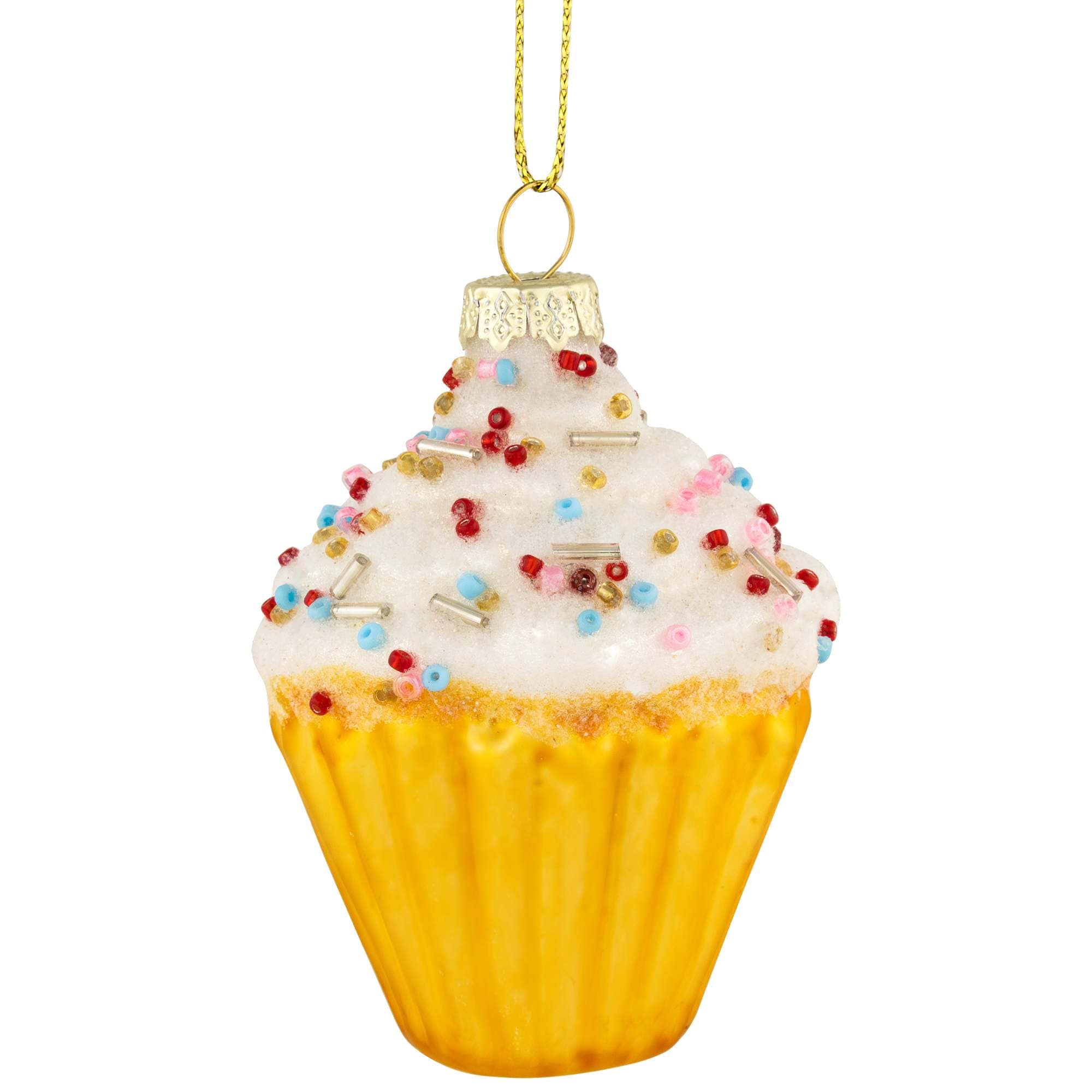 Northlight - 3 inch White and Golden Cupcake Glass Christmas Hanging Ornament