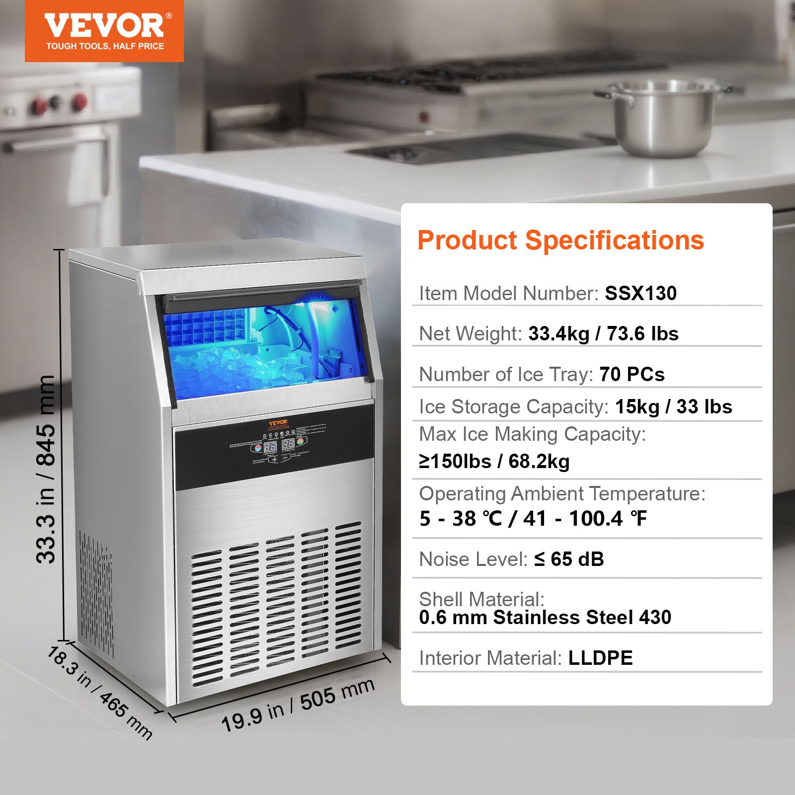 VEVOR 33 LBS Storage Ice Maker 150-lb Freestanding Cubed Ice Maker (Silver)  in the Ice Makers department at Lowes.com