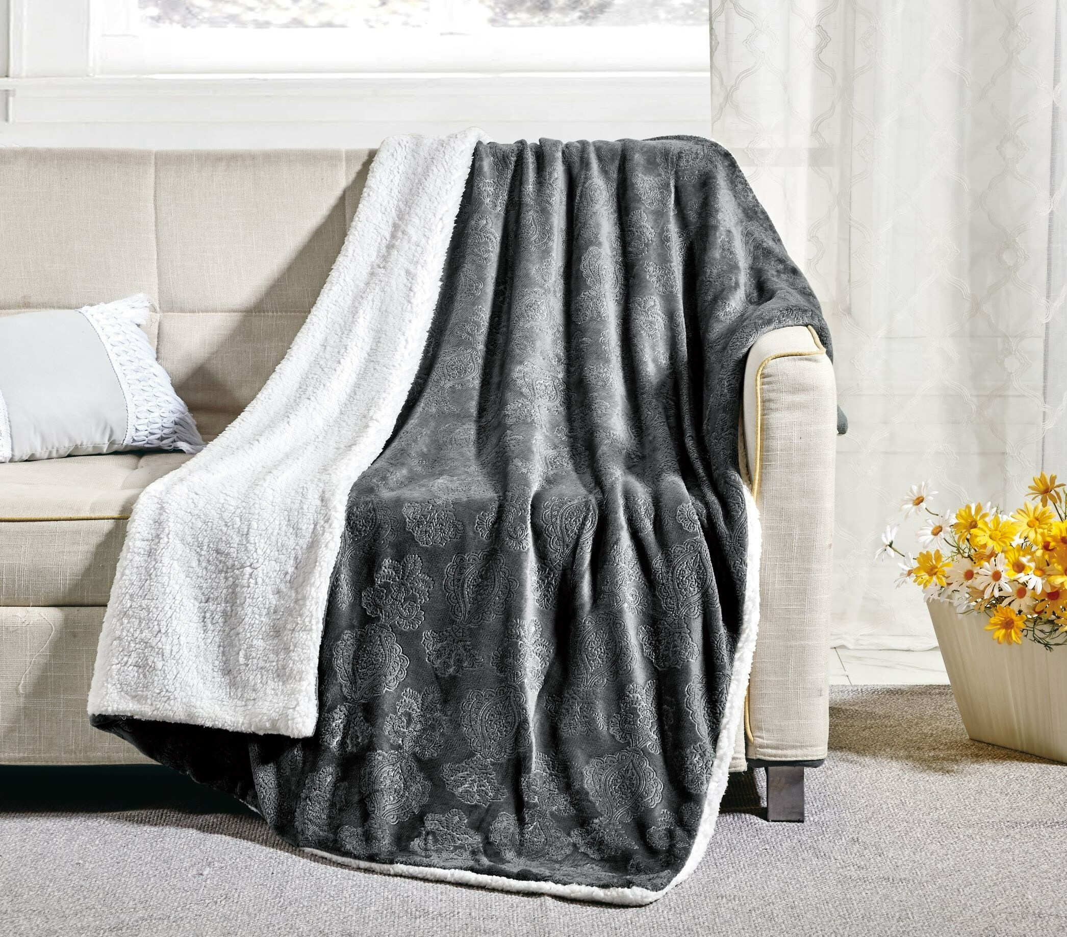 NY Loft Grey 50-in x 60-in Fleece/Peva 2-lb in the Blankets & Throws ...