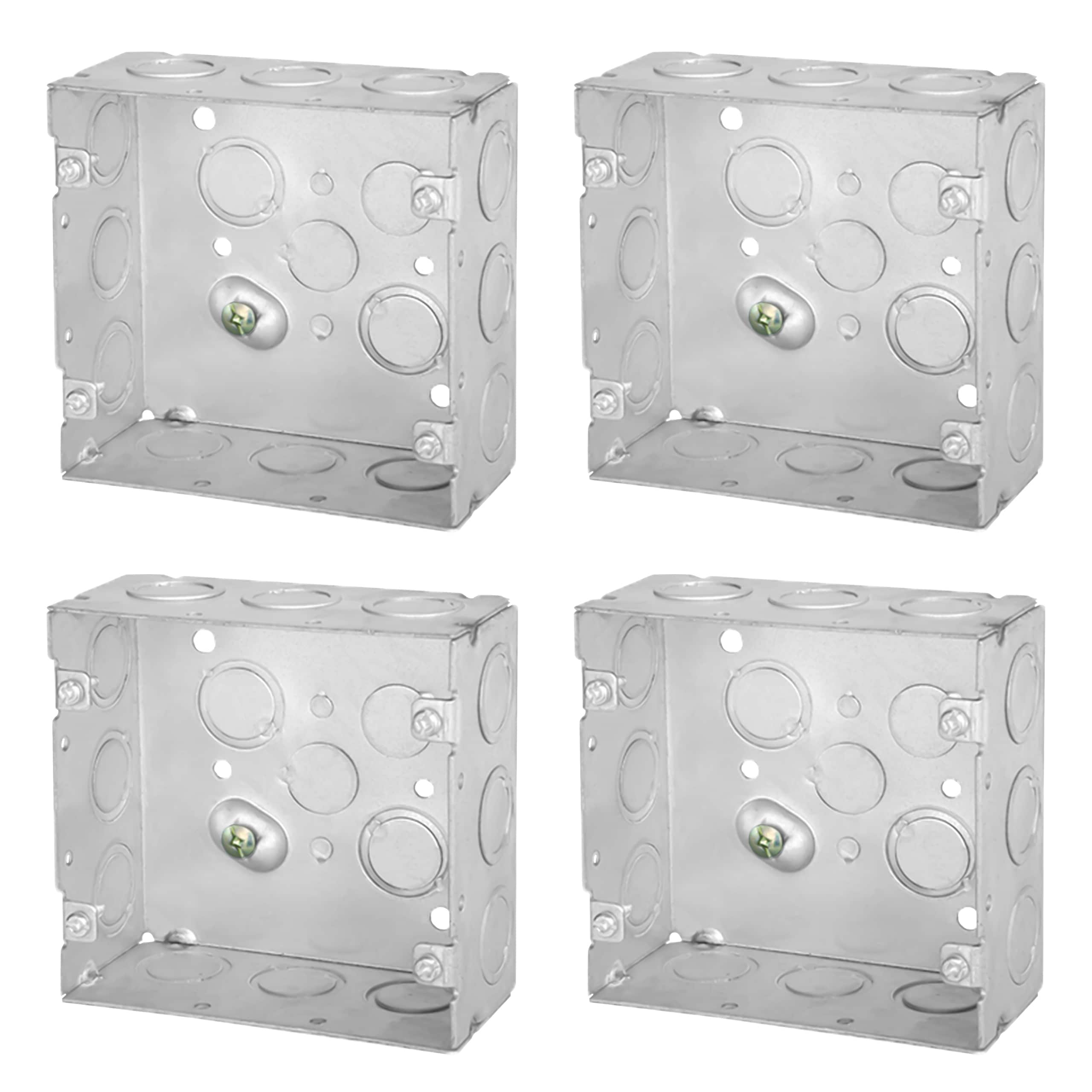 OHLECTRIC  4 Inch Welded Square Steel Electrical Box 2 1 8 Inch Deep Box with 1 2 and 3 4 Concentric Knockouts Fire Rated Ideal for Lighting Fixtures Switches and Receptacles 4 Pack