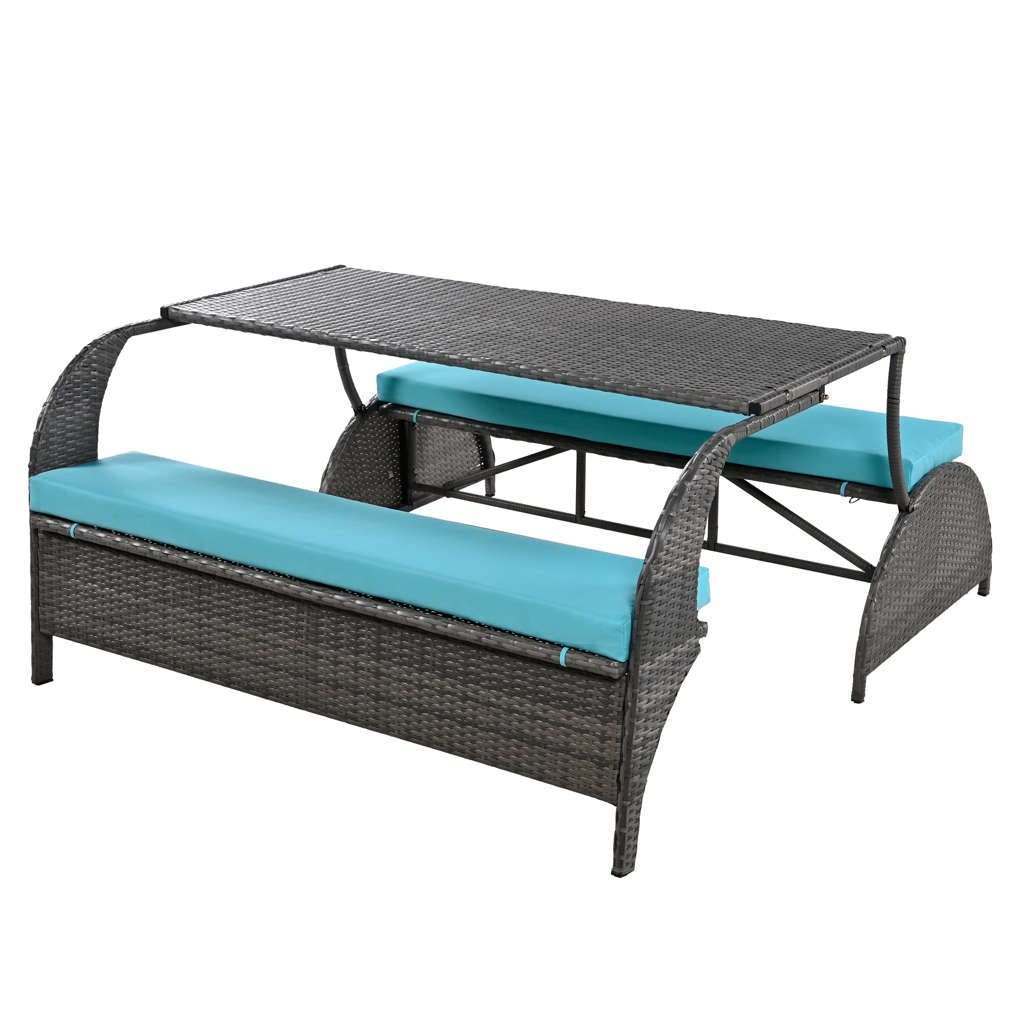 Nestfair AUST1803C Patio Furniture Sets 57.1-in W x 38-in H Blue Rattan HDPE Garden Bench