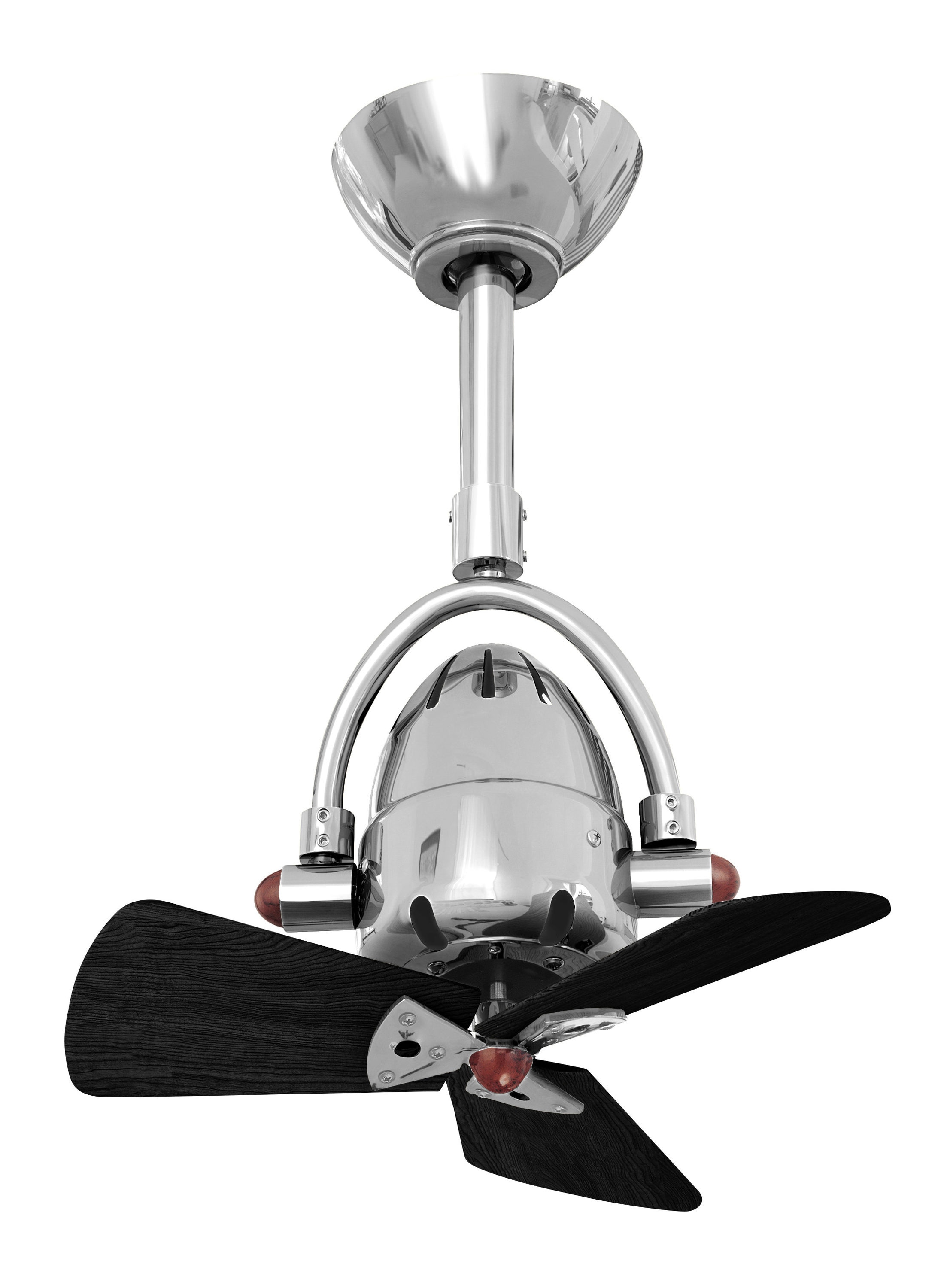 Polished Chrome Low Profile Ceiling Fan with Matte Black Solid Wood Blades