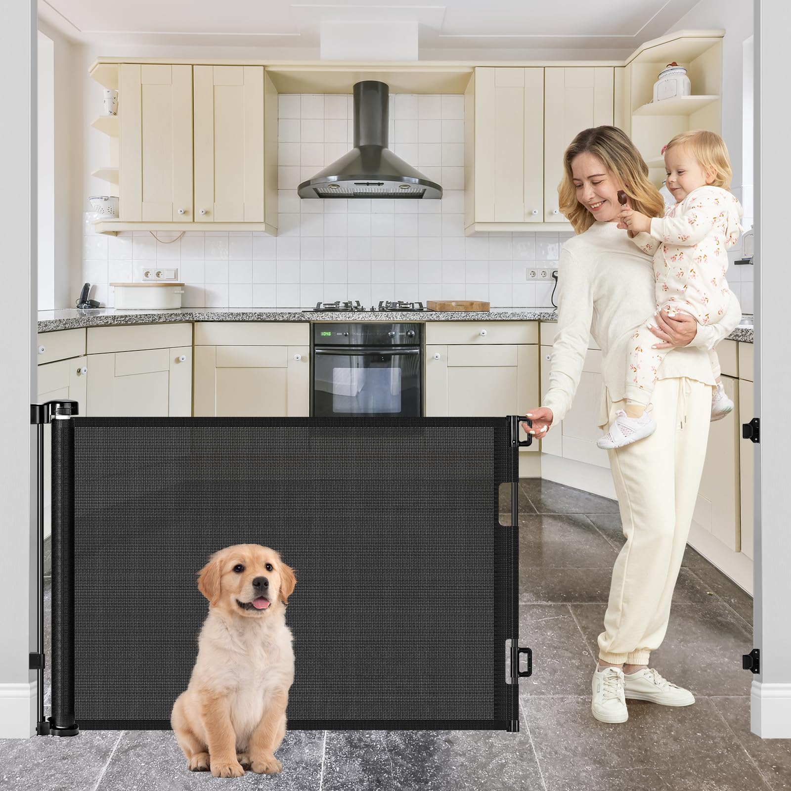 Misopily  80 Inch Retractable Baby Gate for Doorways Mesh Pet Gate 33 Inch Tall Indoor Outdoor Safety Gate for Stairs Decks