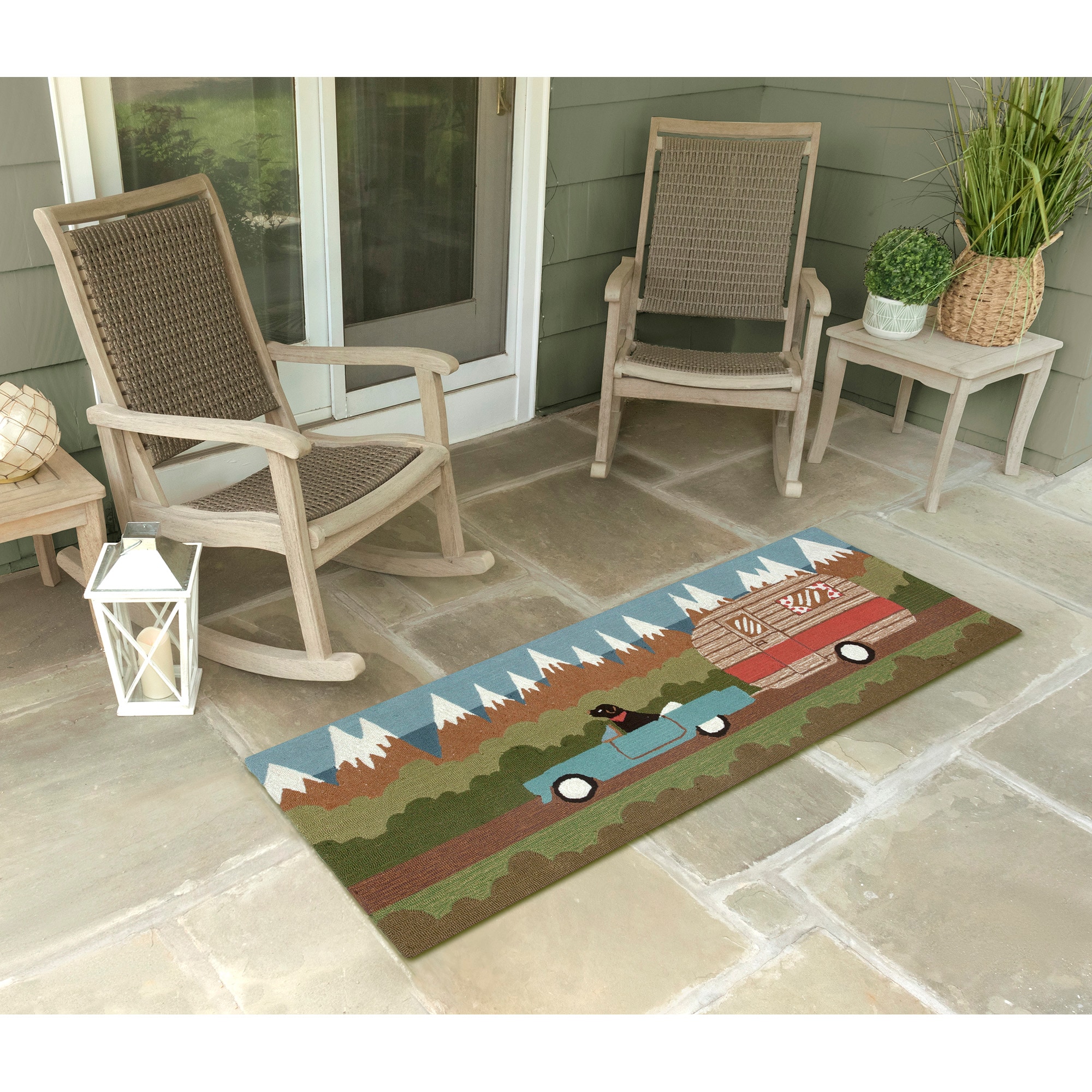 Liora Manne FTPR5146906 2-ft x 5-ft Green Polyester Rectangular Indoor or outdoor Decorative Lodge Door mat