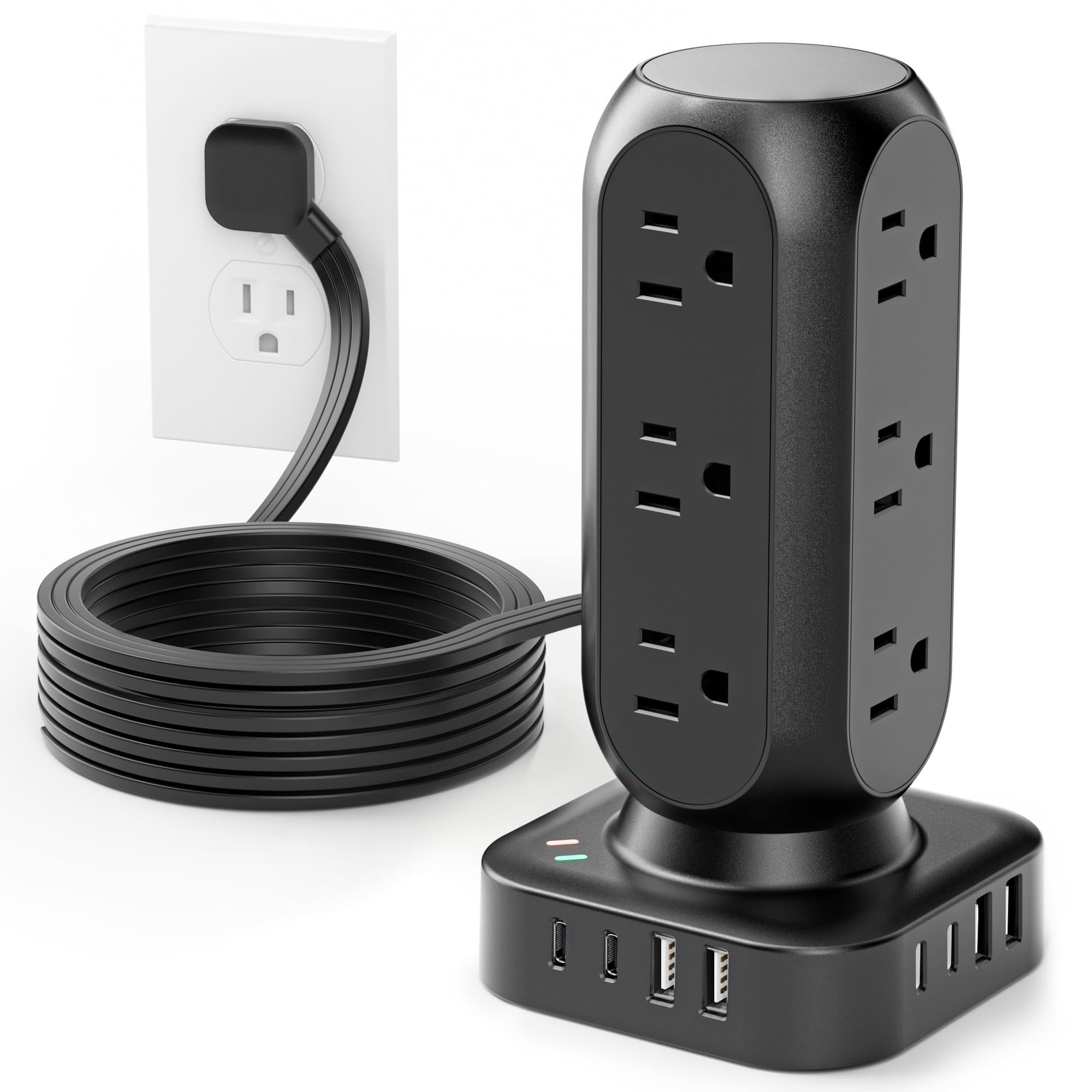 Oyezvary  Tower Surge Protector Power Strip 12 AC Outlets 8 USB Ports Flat Plug 5FT Extension Cord with Multiple Outlets 24W Outlet Extender