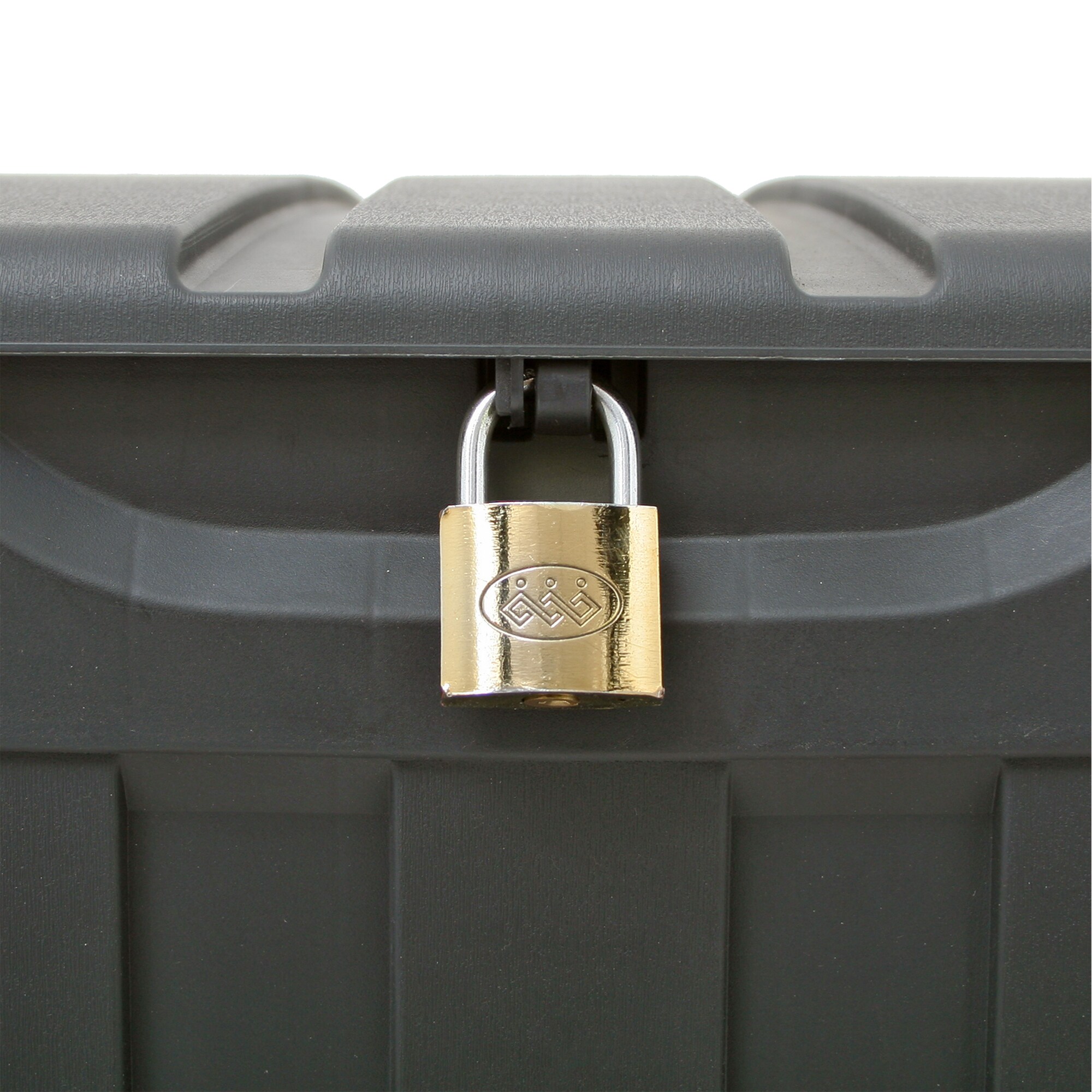 Gray 90 Gallon Lockable Plastic Deck Storage Box with Wheels