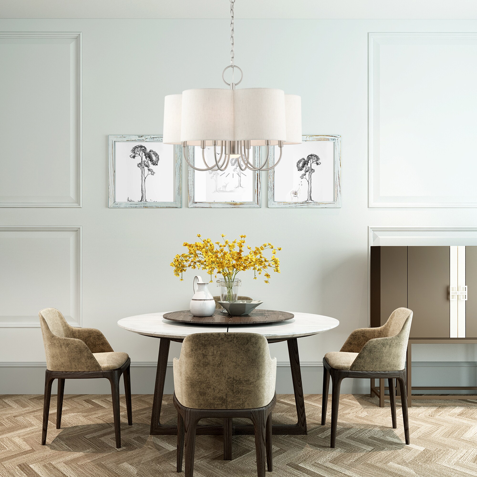 Brushed Nickel 24" Drum Chandelier with Oatmeal Shade