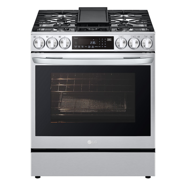 Picknicken Tragisch neutrale LG InstaView with Air Fry 30-in 5 Burners 6.3-cu ft Self-cleaning Air Fry  Convection Oven Slide-in Smart Gas Range (Printproof Stainless Steel) in  the Single Oven Gas Ranges department at Lowes.com