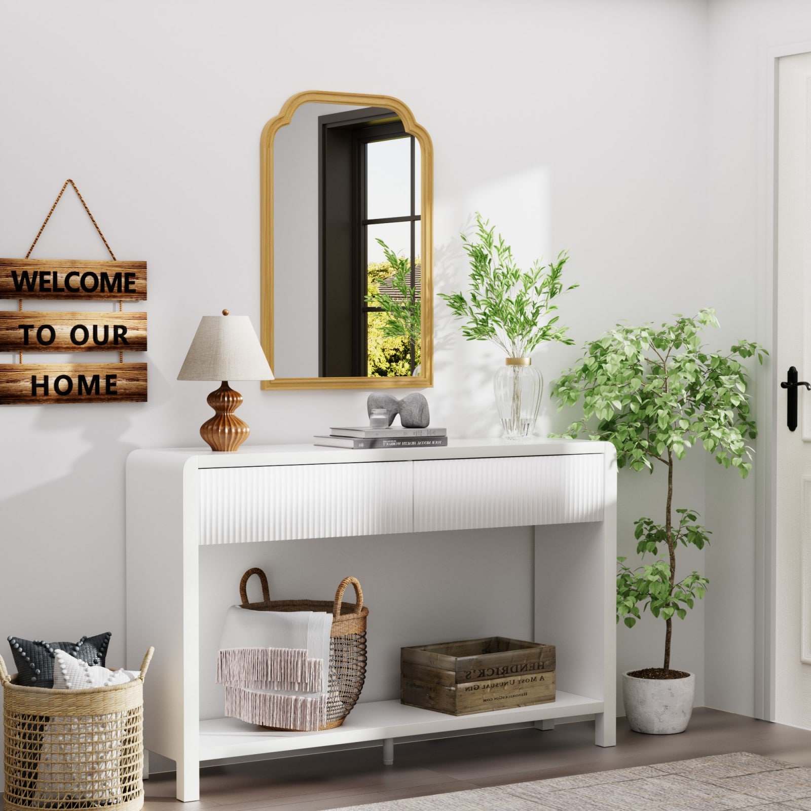 PAIHOME 20-in W x 30-in H Irregular White Framed Wall Mirror
