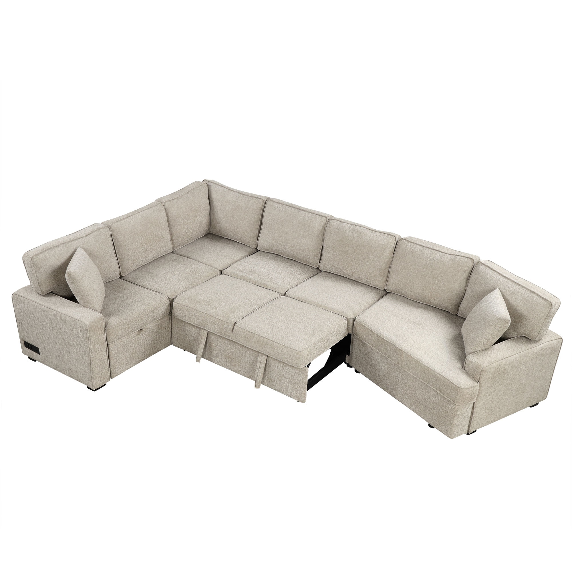 Bybafun YA3700482 126-in Modern Beige Chenille 6+ -seater Reclining Sleeper