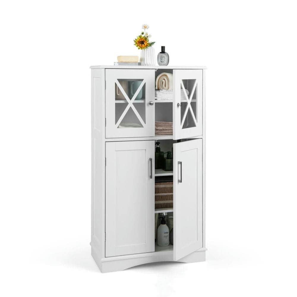 Choco Moon 4 Doors Freeestanding Bathroom Floor Cabinet with Adjustable Shelves White Bathroom Cabinets for Entryway Storage Home Office Furniture
