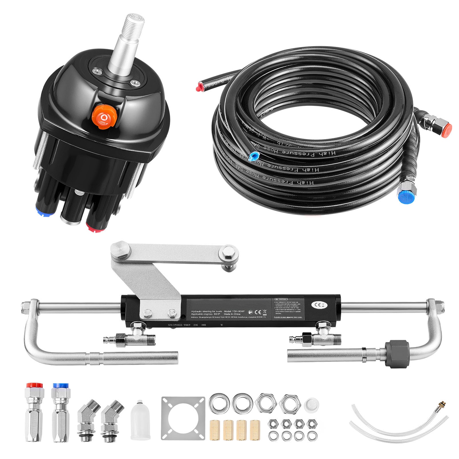 GIVIMO Hydraulic Steering Kit for Outboards up to 90-HP Marine Boat Steering System with 1000-PSI Helm Pump Two Way Lock Cylinder and 2 x 20-ft Hoses Single Station Single Engine