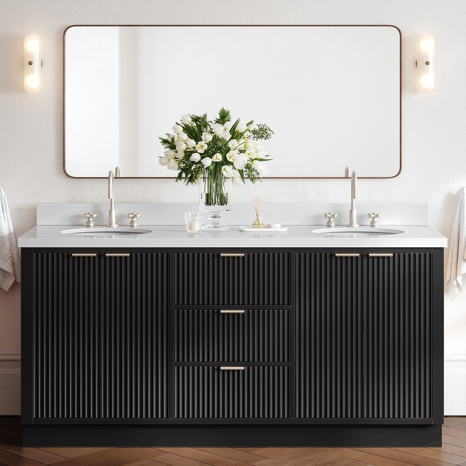 ARIEL Milan 72-in Black Undermount Double Sink Bathroom Vanity with Pure White Quartz Quartz Top