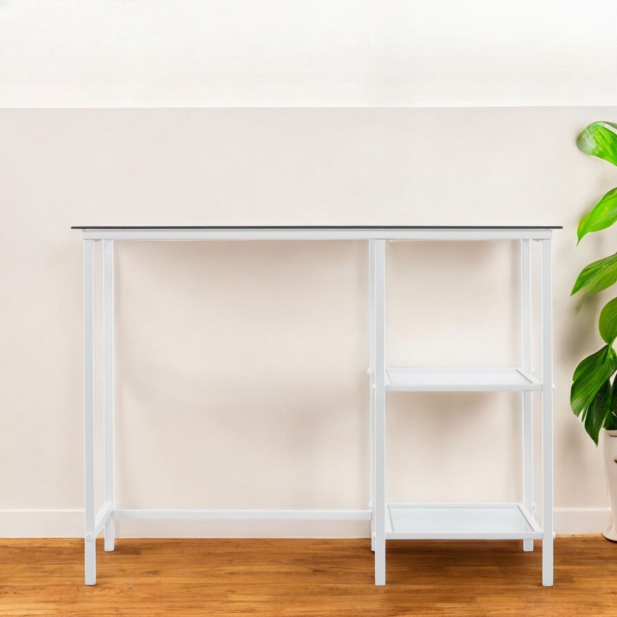 Slickblue 42 in White Rectangular Iron Writing Desk with Clear Glass ...