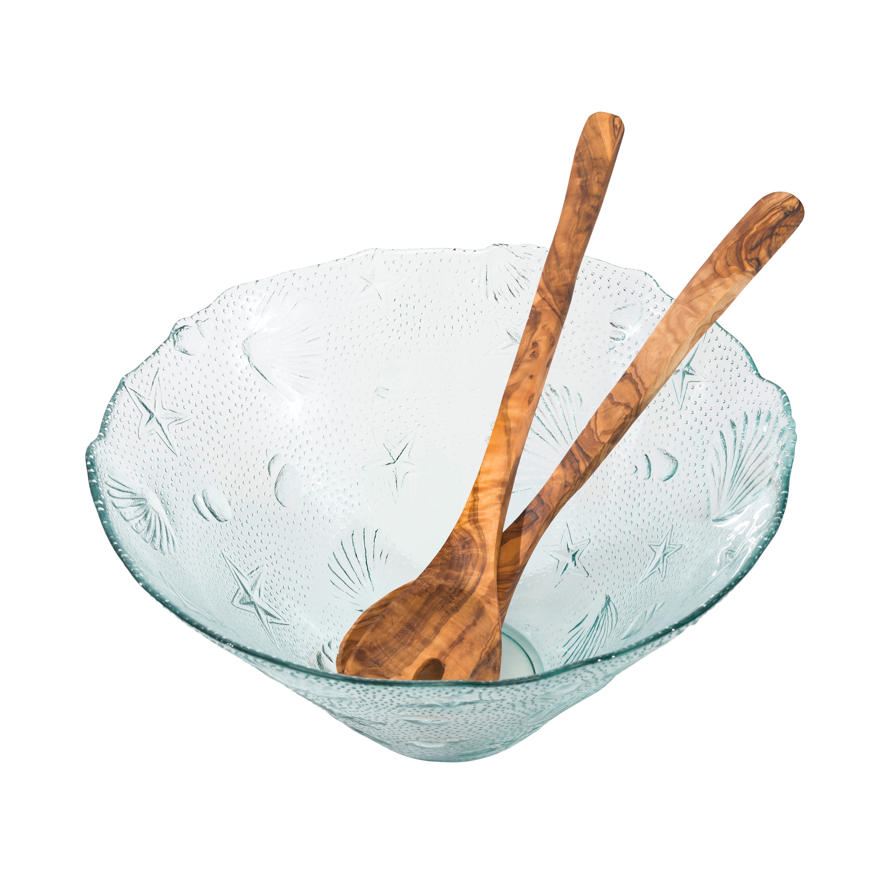 French Home Recycled Clear Glass 12 in. x 6 in. Birch Salad Bowl