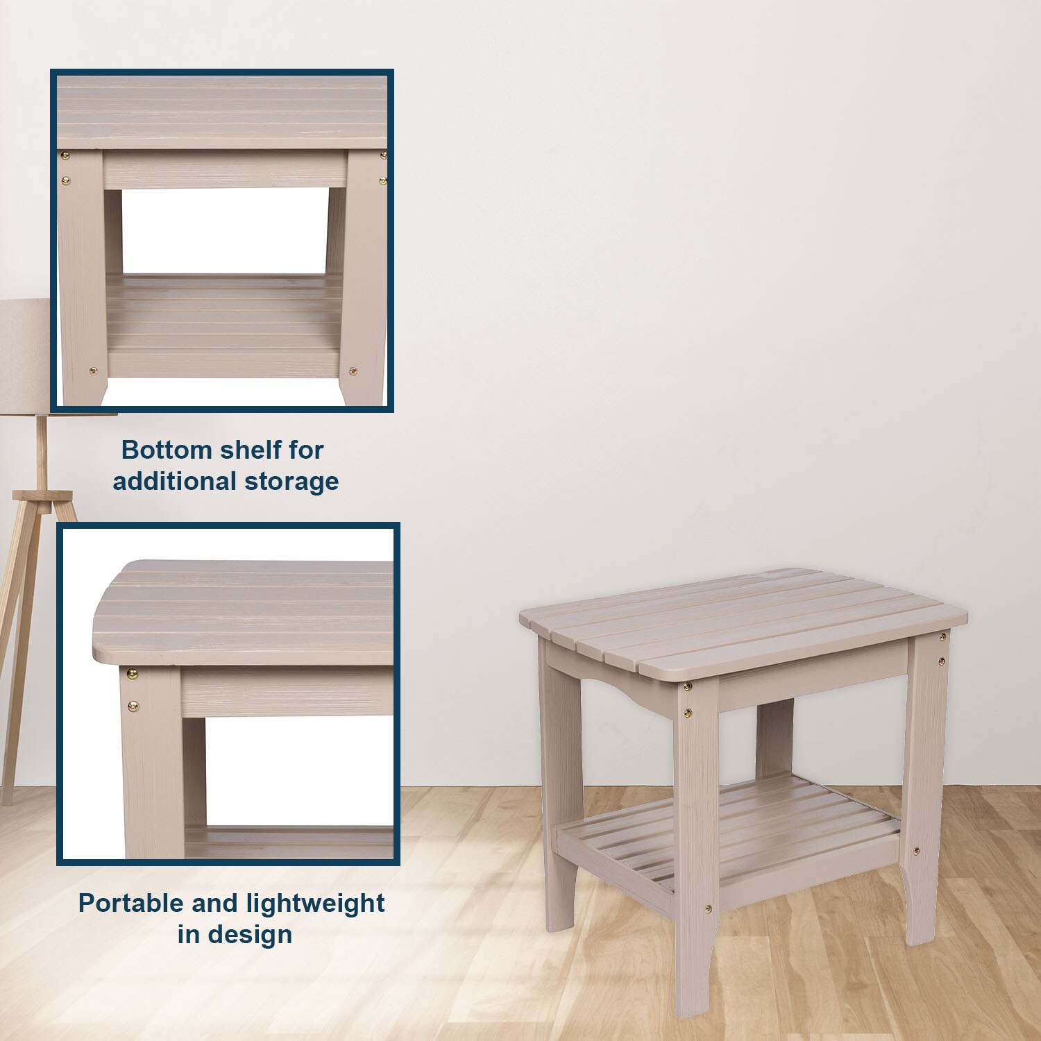 Cedarwood Rectangular Side Table with Stone Finish, 24"x22"