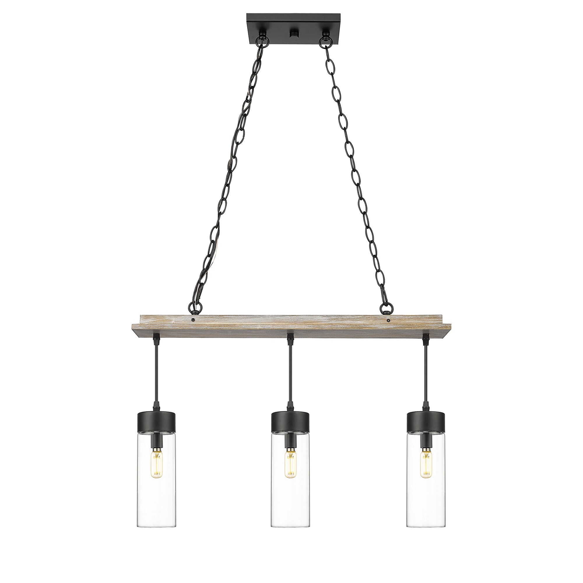 OVE Decors 15LCH-PORT12-PBL Portsmouth 3-Light Black and Driftwood Farmhouse LED Dry rated Chandelier