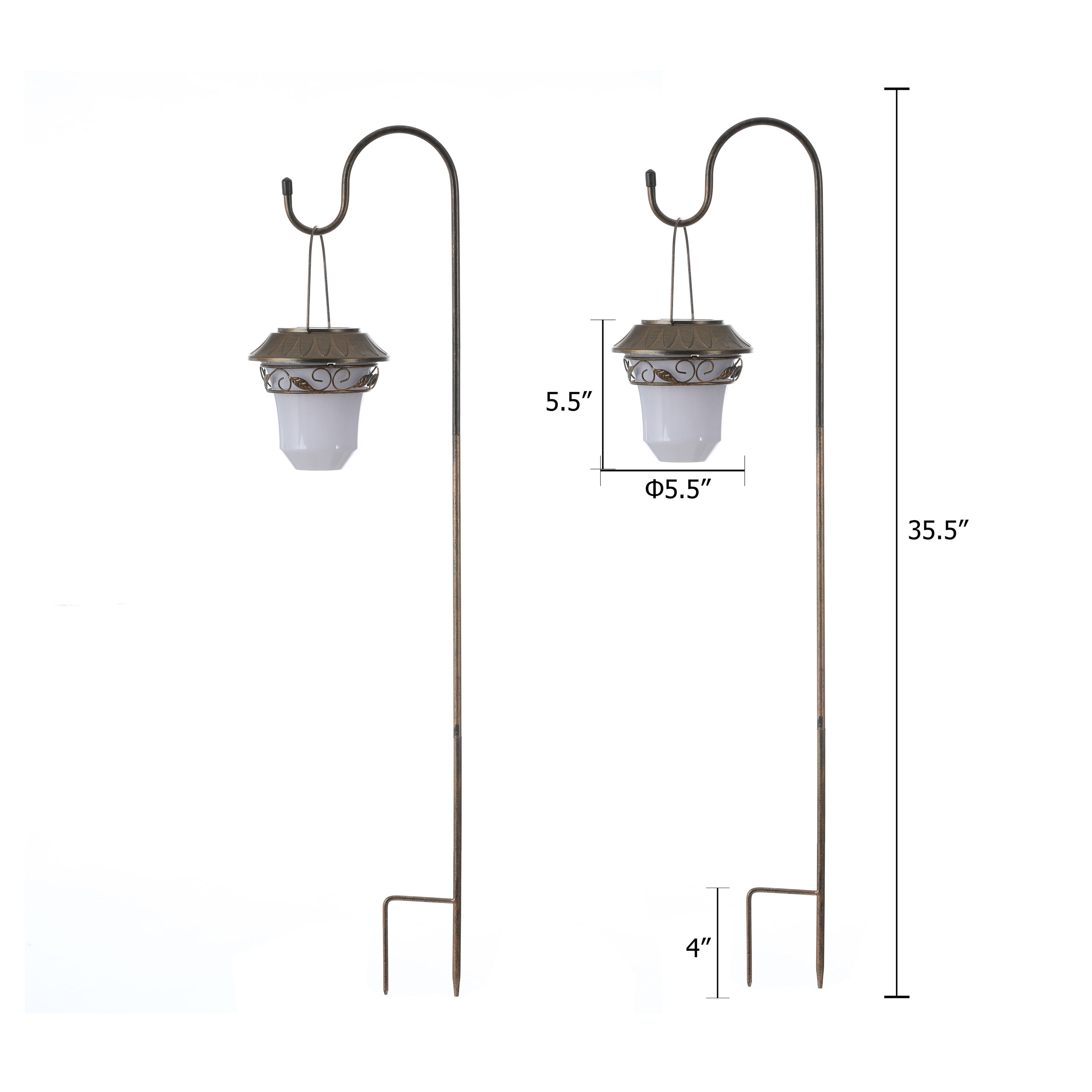 Brown Matte Solar LED Pathway Lanterns with Shepherd Hooks, Set of 2