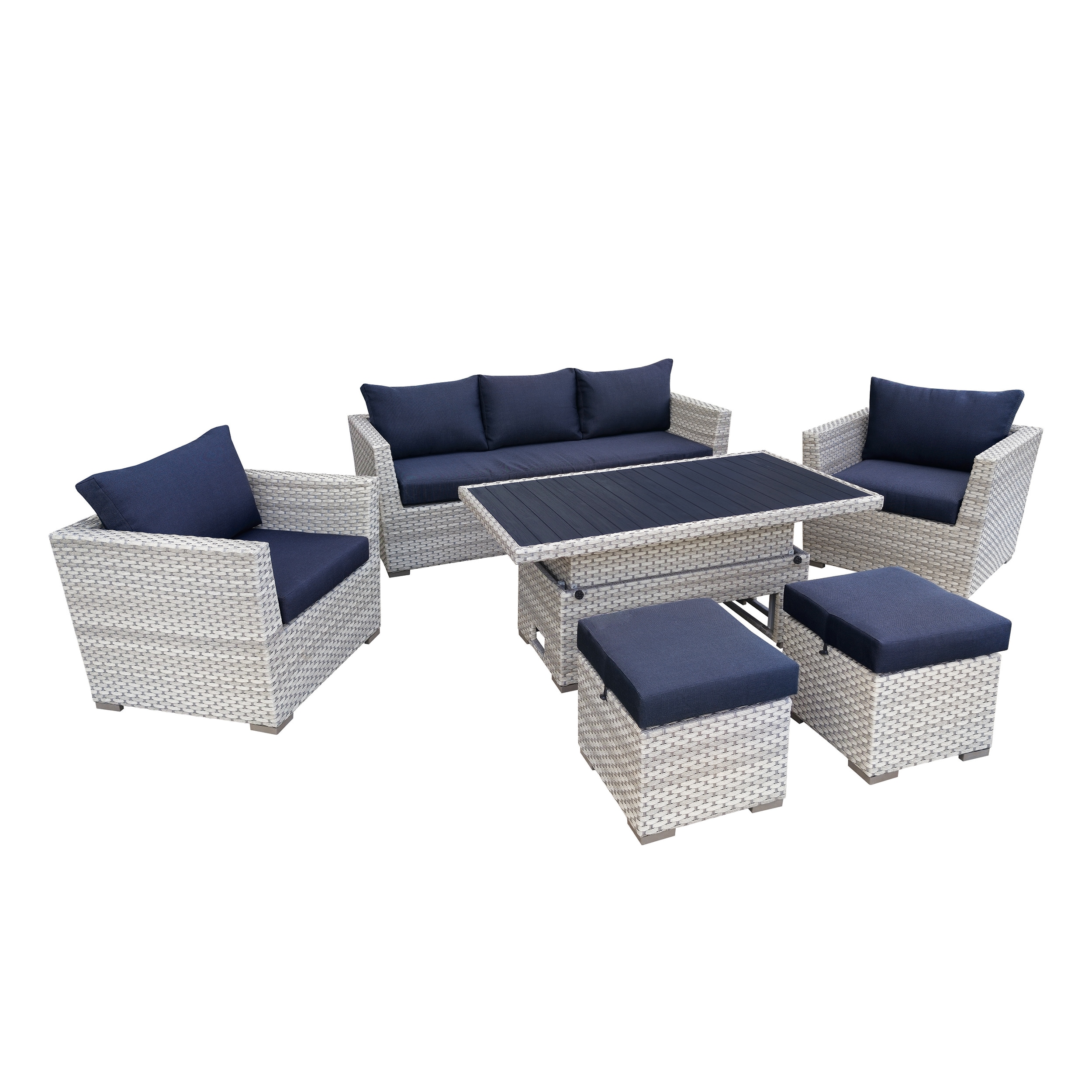 Deko Living COP30010 6-Piece Wicker Patio Sofa Conversation Set with Blue Cushions