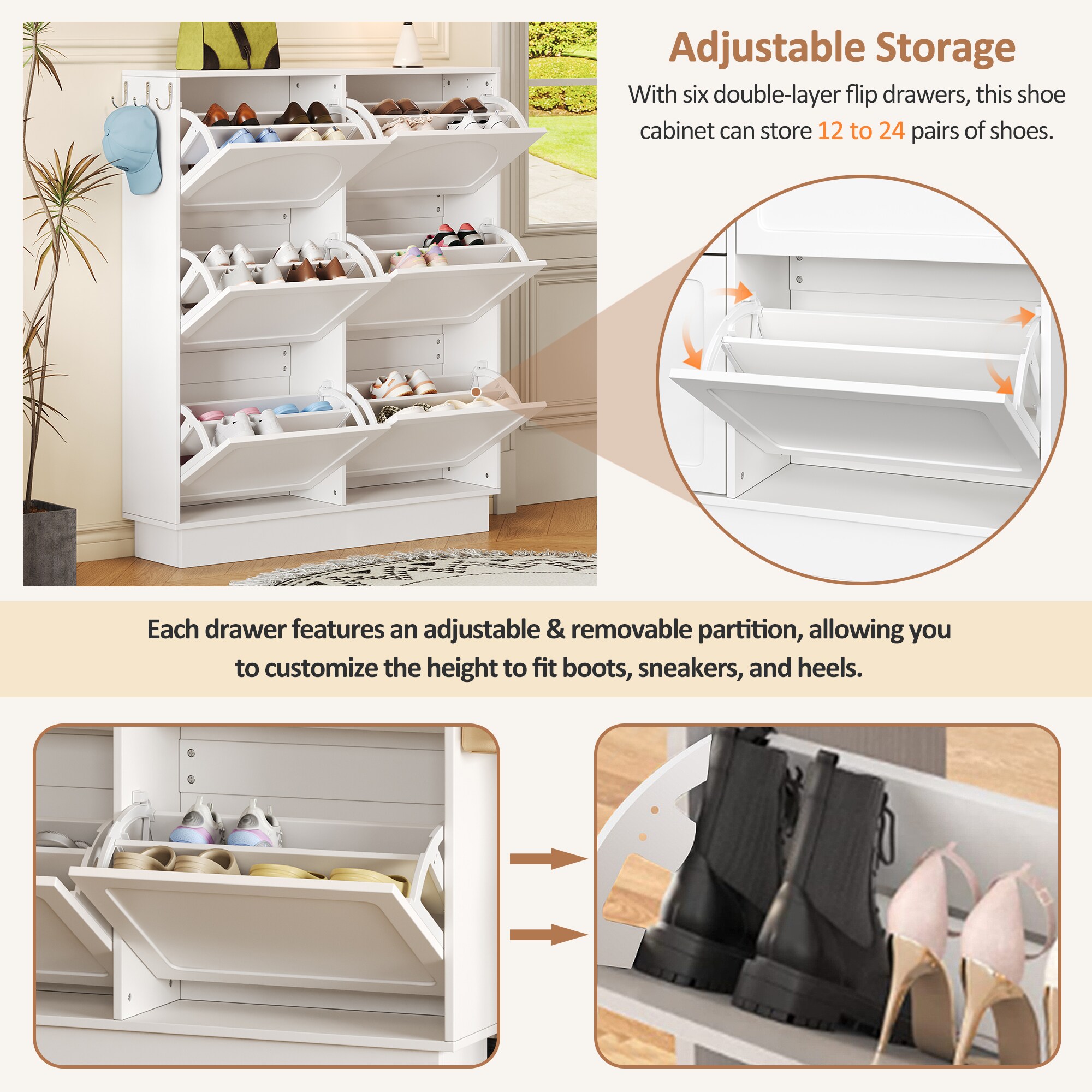 LUXEYARD Modern Elegant Narrow Tipping Bucket Shoe Cabinet with 6 Flip ...