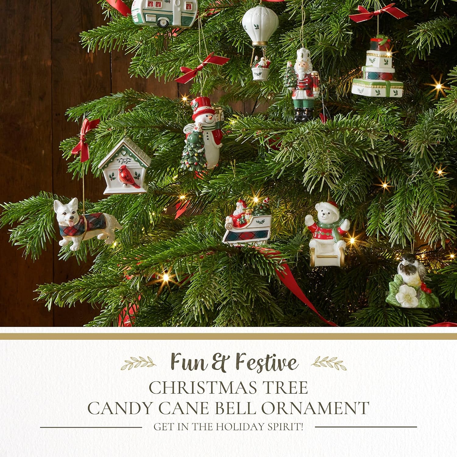 ZHANYIGY Christmas Tree Candy Cane Bell Ornament Elegant Hanging Decoration for Christmas Trees - Holiday Home Accents and Festive Ornament - Thoughtful Keepsake and Gift for Friends and Family