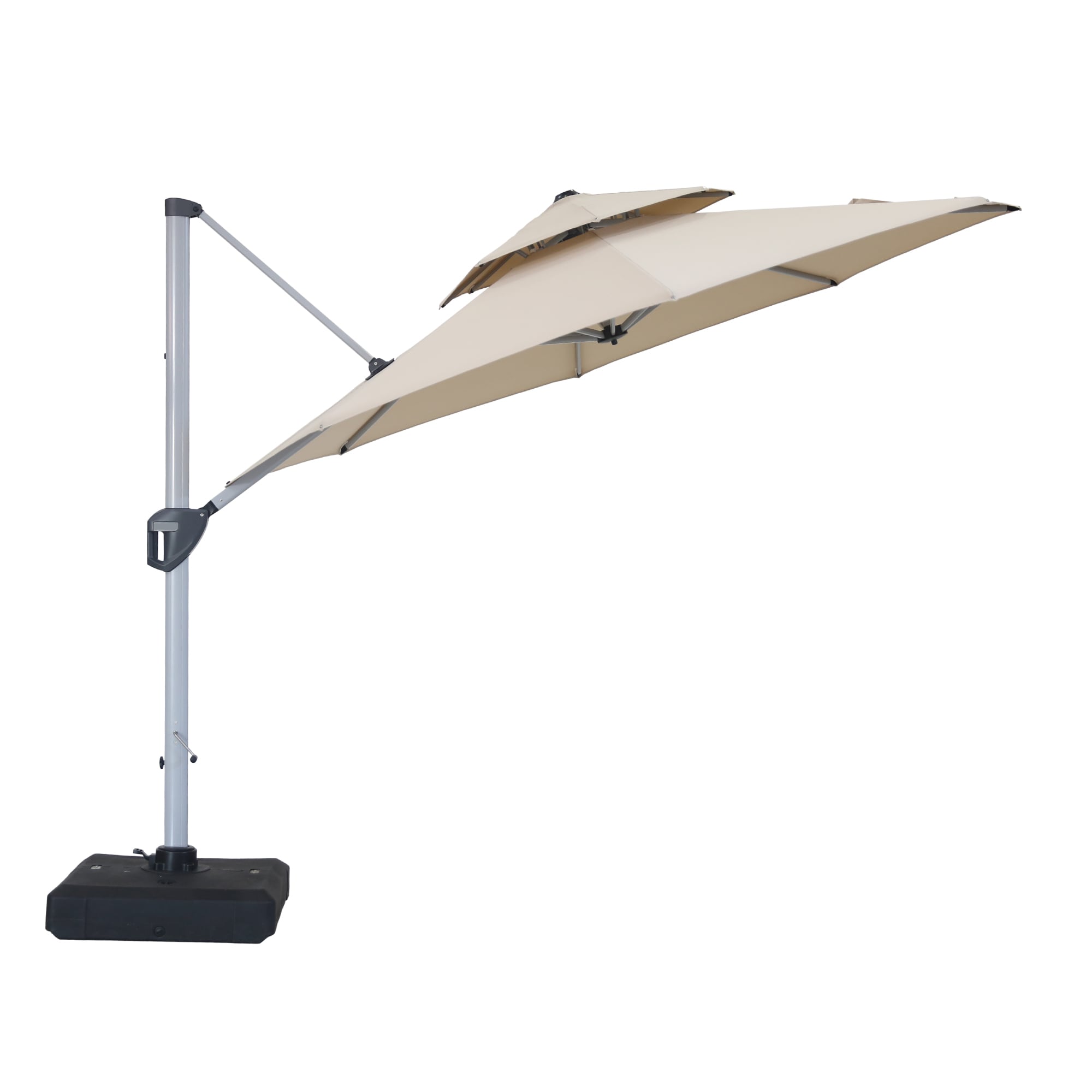 Mondawe MO-LEDMY02RD 11-ft Aluminum Beige Crank Cantilever Patio Umbrella with Base