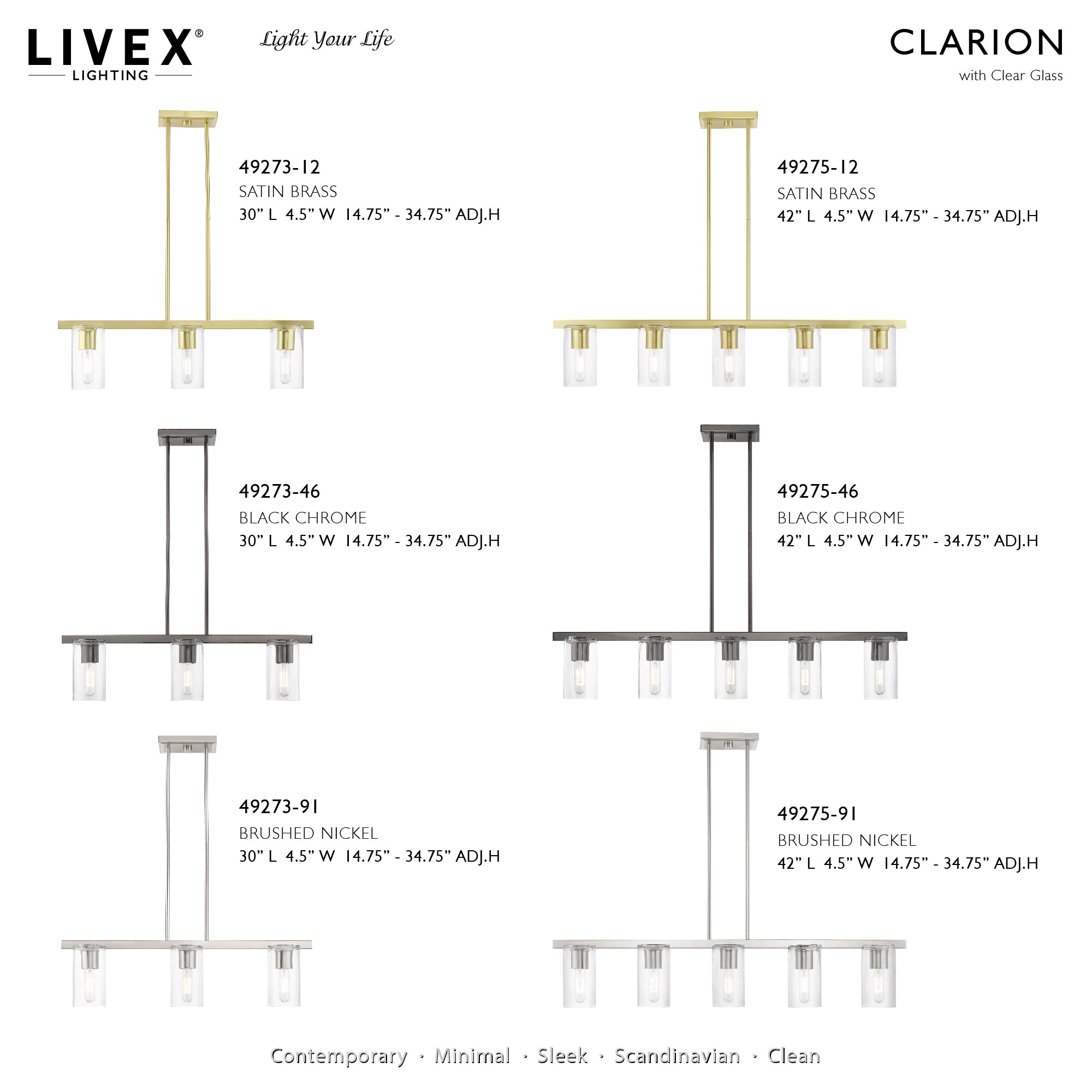 Clarion Brushed Nickel and Clear Glass 5-Light Linear Chandelier