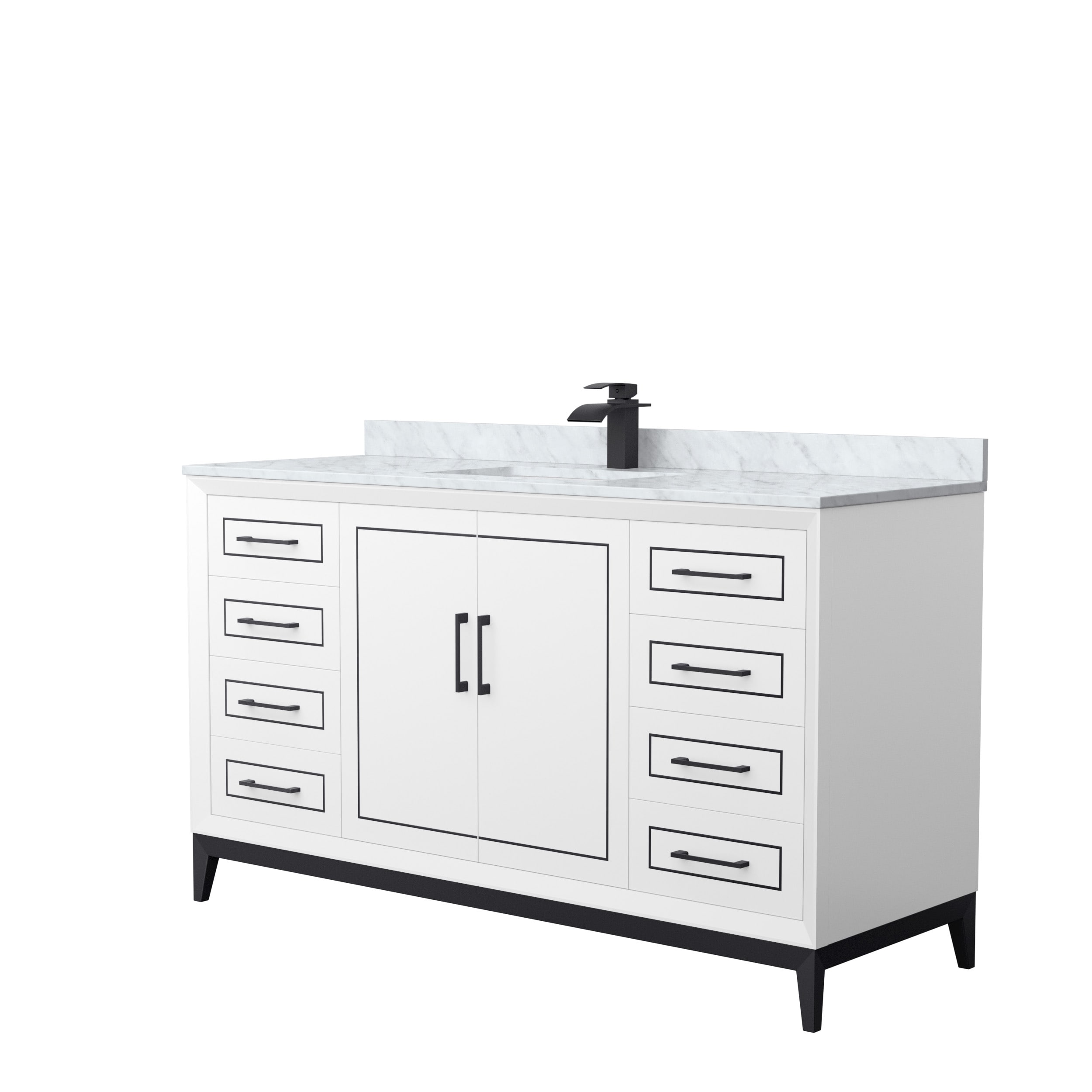 Wyndham Collection WCH515160SWBCMUNSMXX Marlena 60-in White with Matte Black Trim Undermount Single sink Bathroom Vanity with White Carrara marble Natural marble Top