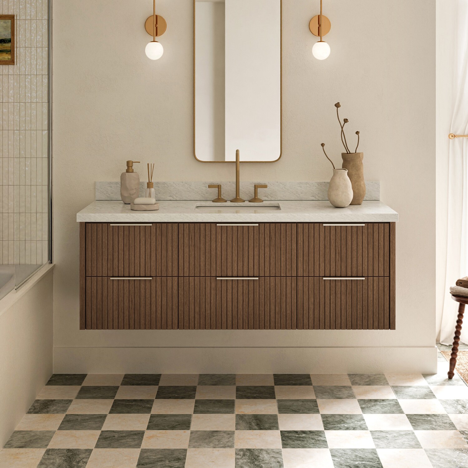 ARIEL Lucia 60-in Brown Oak Undermount Single Sink Bathroom Vanity with Carrara White Marble Marble Top