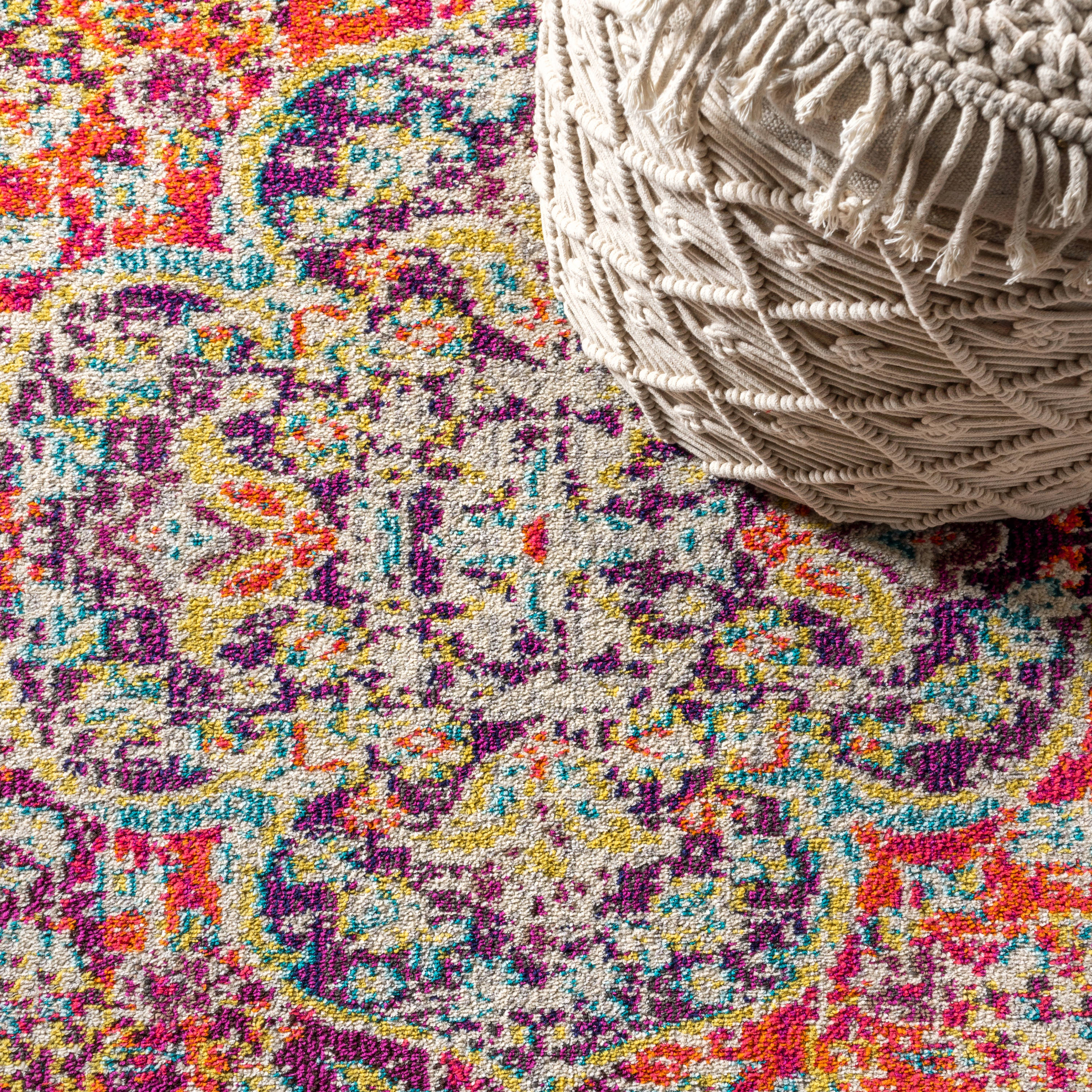 Cream and Orange Medallion Synthetic 4' x 6' Area Rug