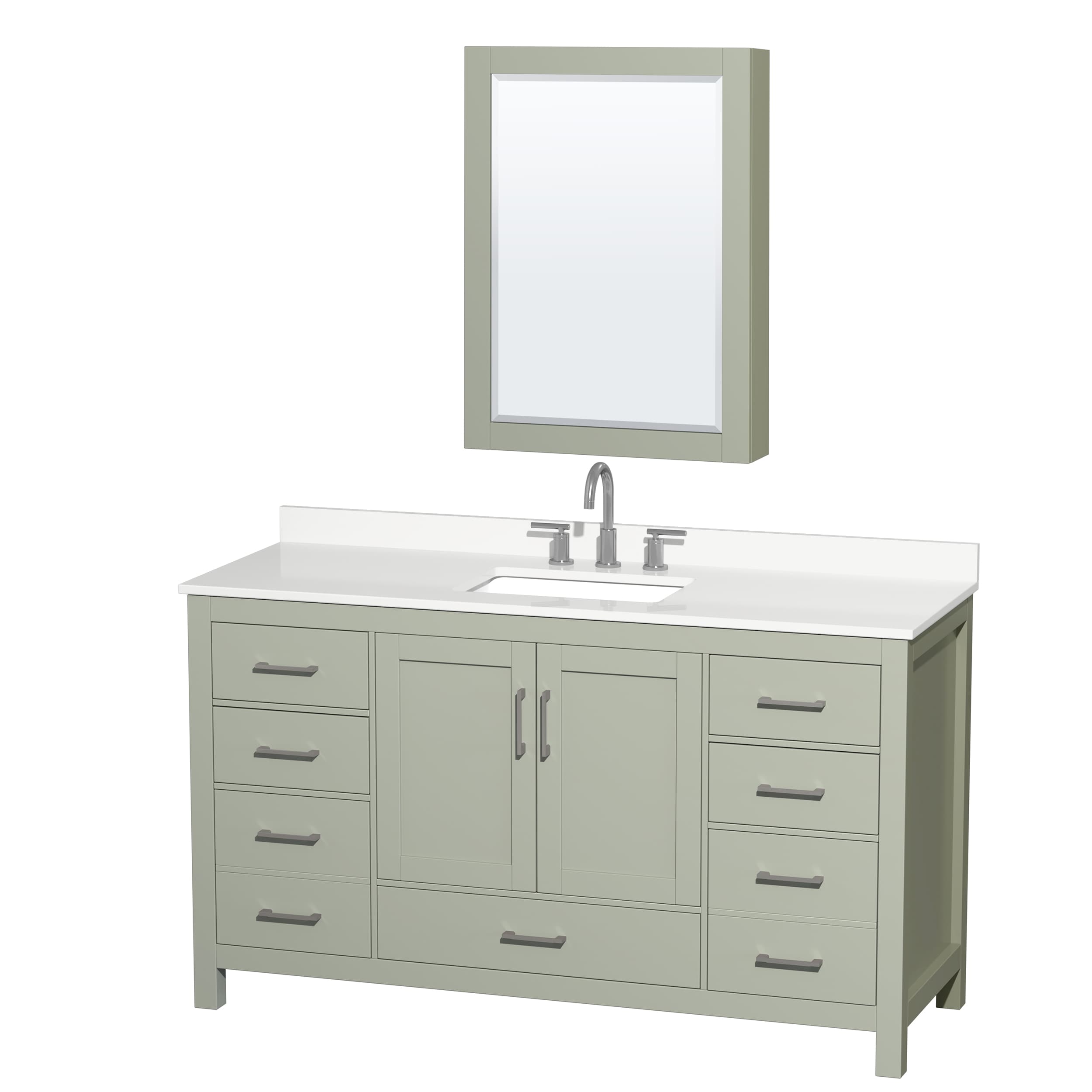 Wyndham Collection Sheffield 60-in Light Green with Brushed Nickel Trim Undermount Single Sink Bathroom Vanity with White Quartz Quartz Top