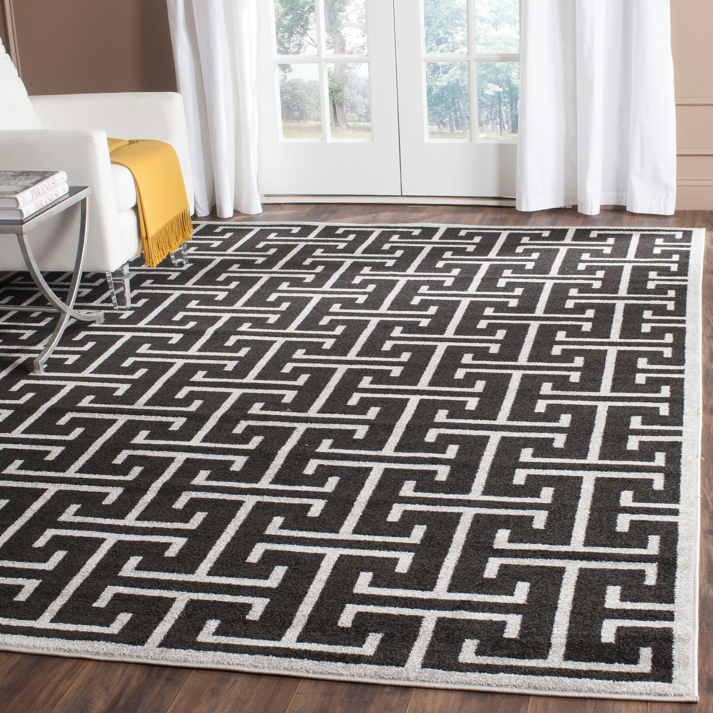 Safavieh AMT404G-9 Amherst Jenette 9 x 12 (ft) Loomed Synthetic Anthracite/Light Gray Rectangular Indoor/Outdoor Abstract Farmhouse/Cottage Area rug