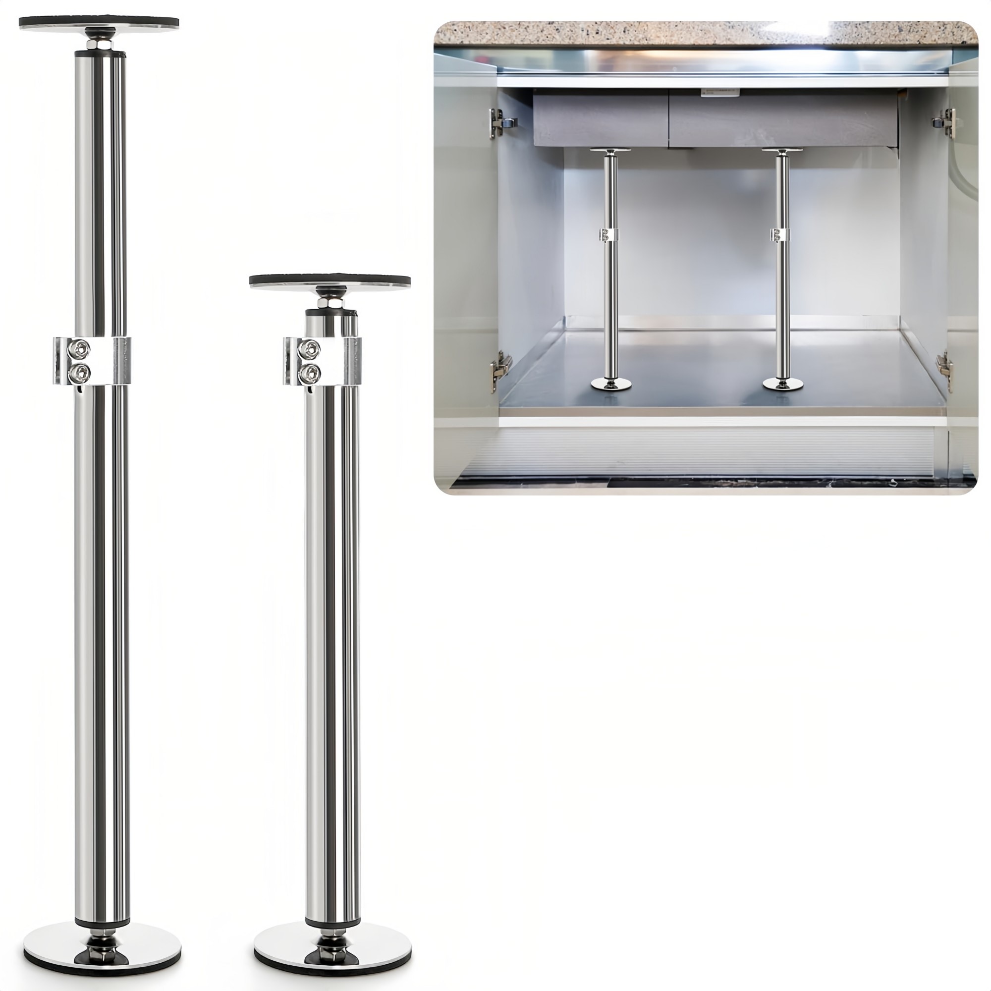 Numhew 17.7in-29.5in H 2-Pack Adjustable Silver Stainless Steel Undermount Sink Brackets