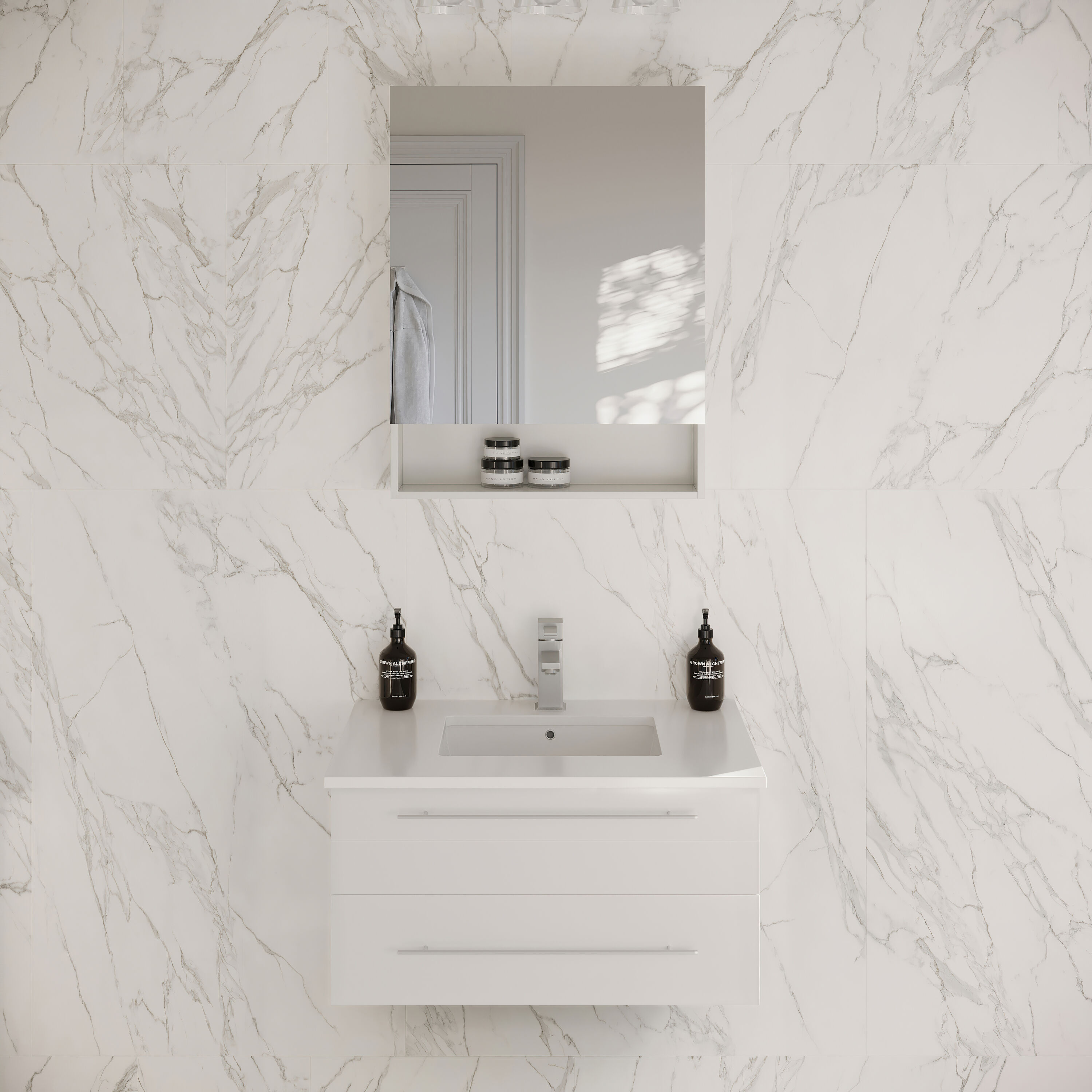 Fresca FVN6130WH-UNS Lucera 30-in White Undermount Single sink Floating Bathroom Vanity with White Quartz Top
