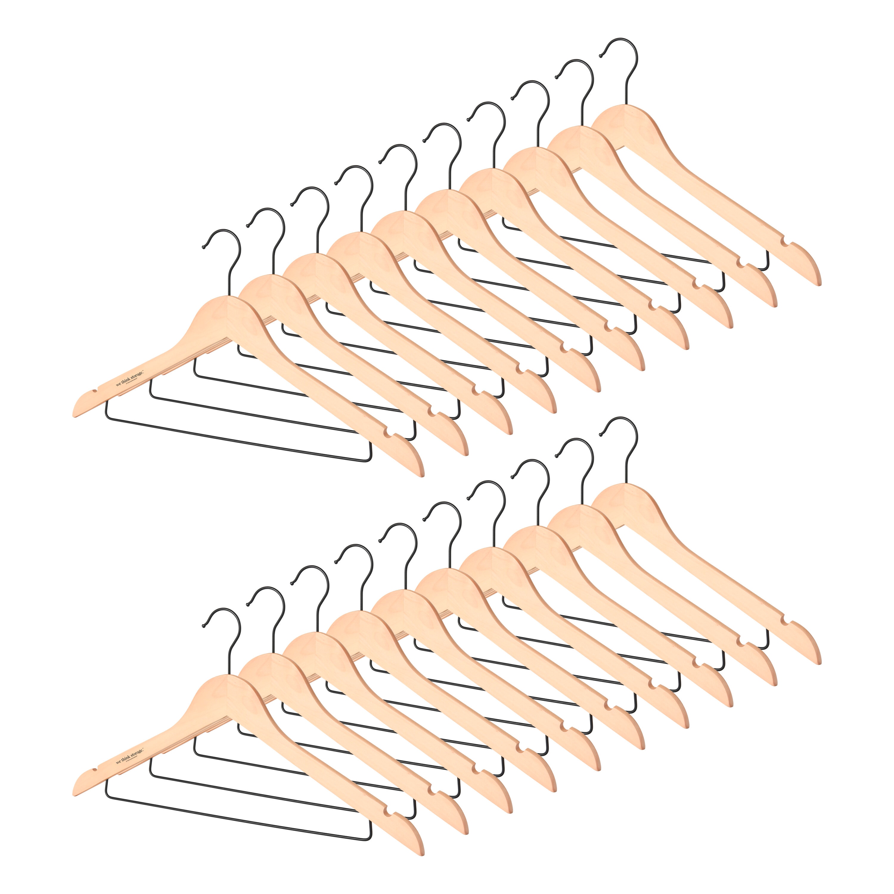 we think storage 20 -Pack Wood Non-Slip Grip Skirt/Pants Hanger ( Natural ) #WTS-WS0821SL