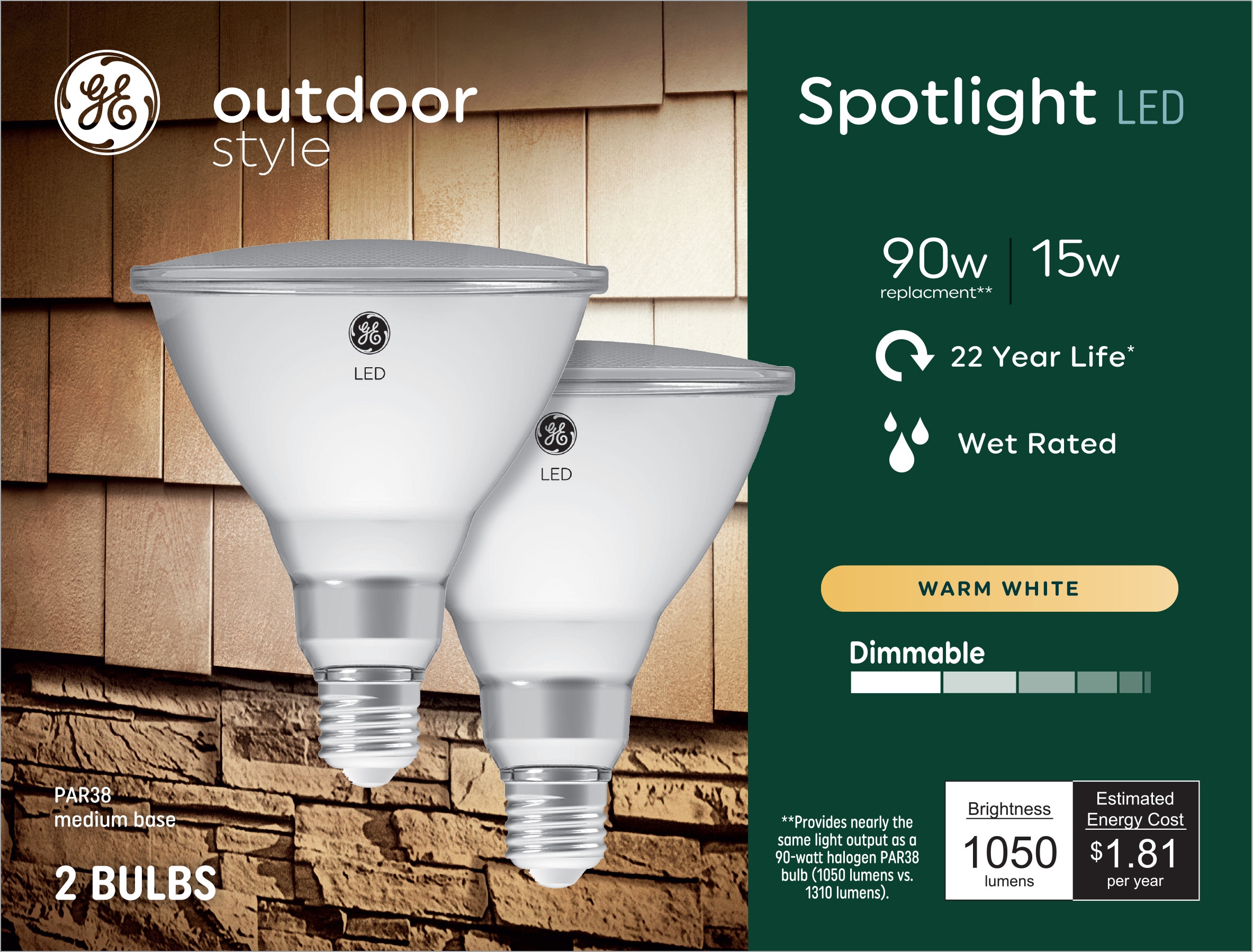 90-Watt EQ PAR38 Warm White Medium Base (E-26) Dimmable LED Light Bulb (2-Pack) | - GE 93130664