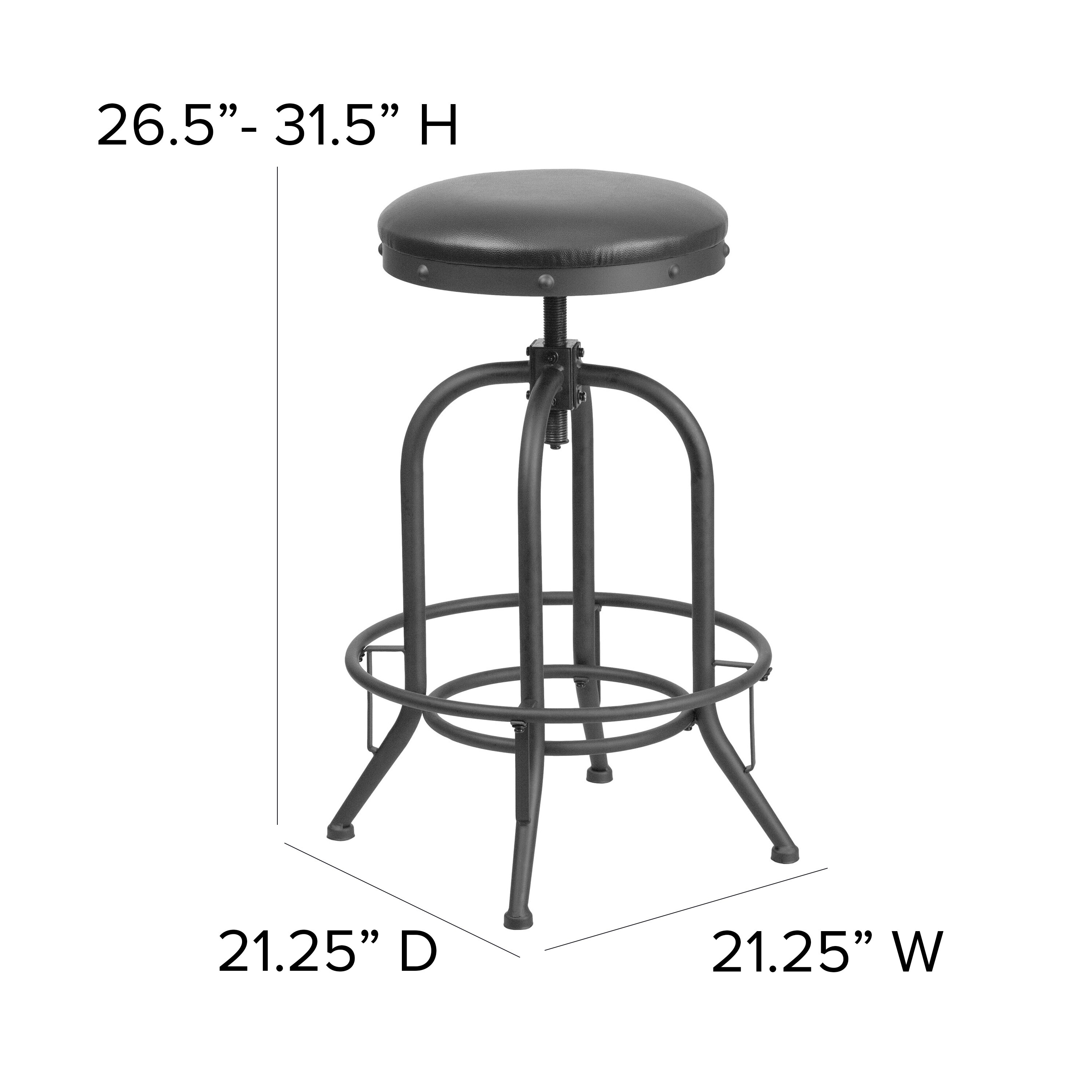 Adjustable Black Leather Swivel Backless Metal Barstool