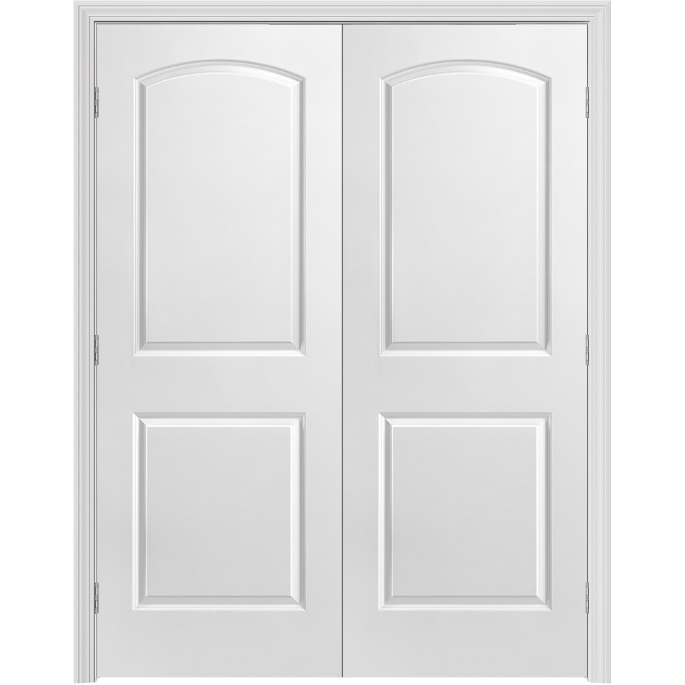 Masonite 640984 60-in x 80-in Primed Hollow core 2-panel round top Bi-parting Smooth Primed Molded composite Split Jamb Double Prehung Interior Door 351 Casing