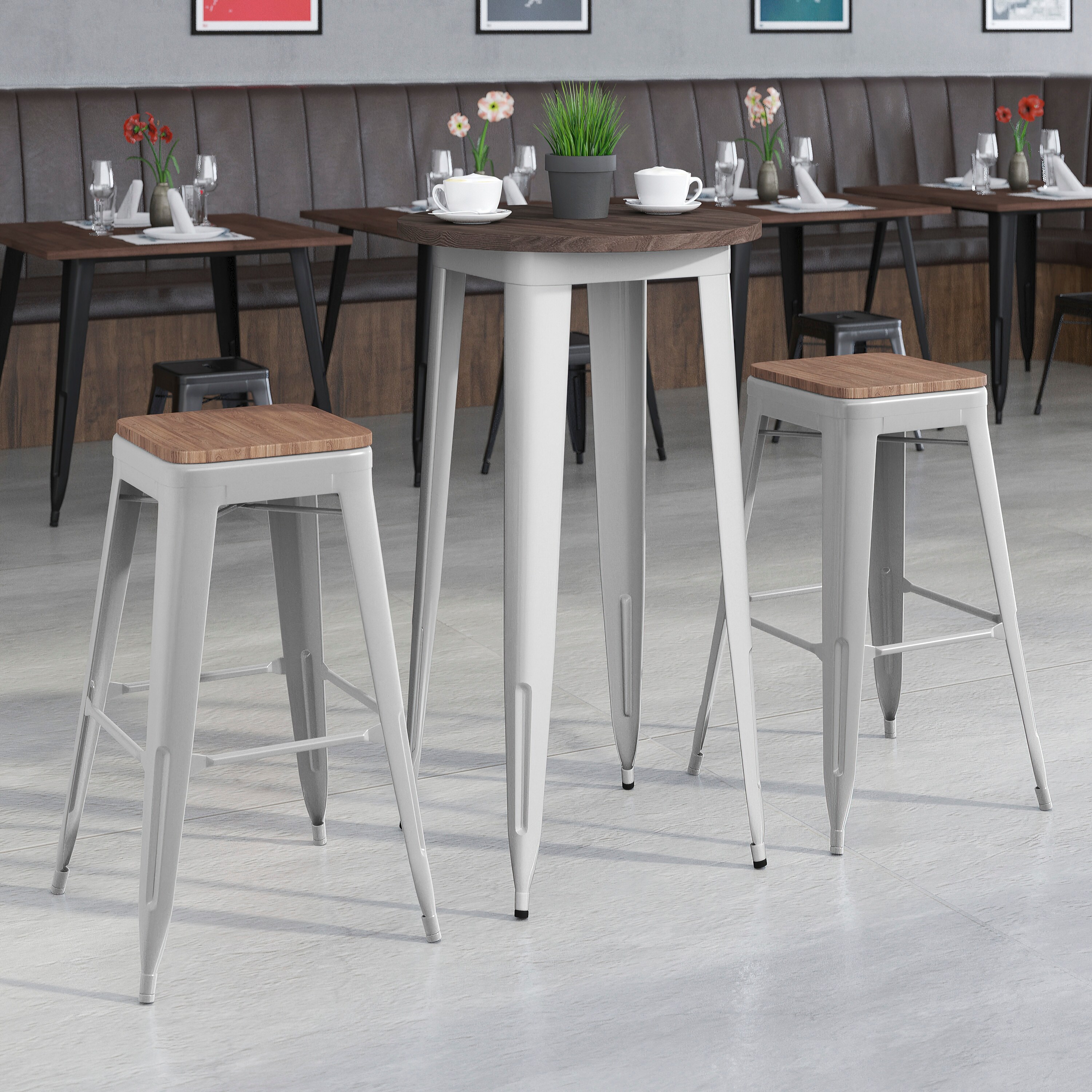Flash Furniture 889142499923 Silver Contemporary/Modern Dining Room Set with Round Table (Seats 2)