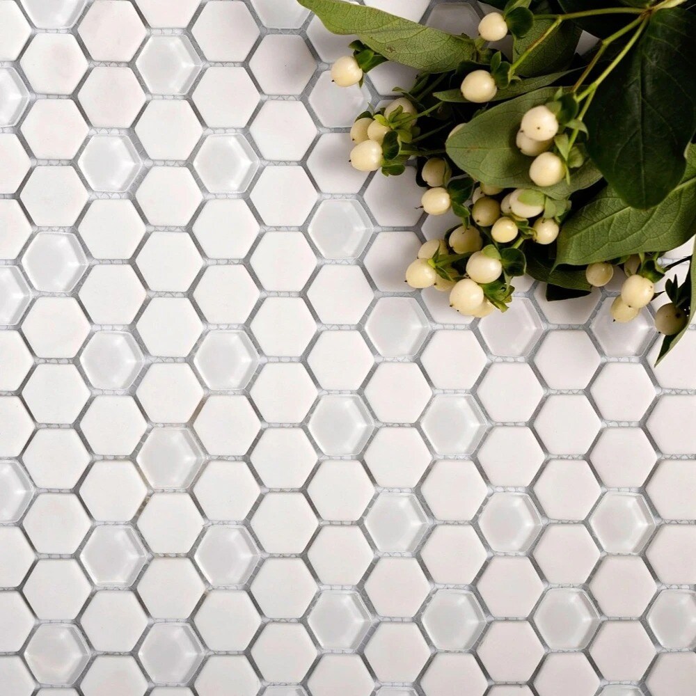 12" x 12" White Glass Honeycomb Mosaic Tile