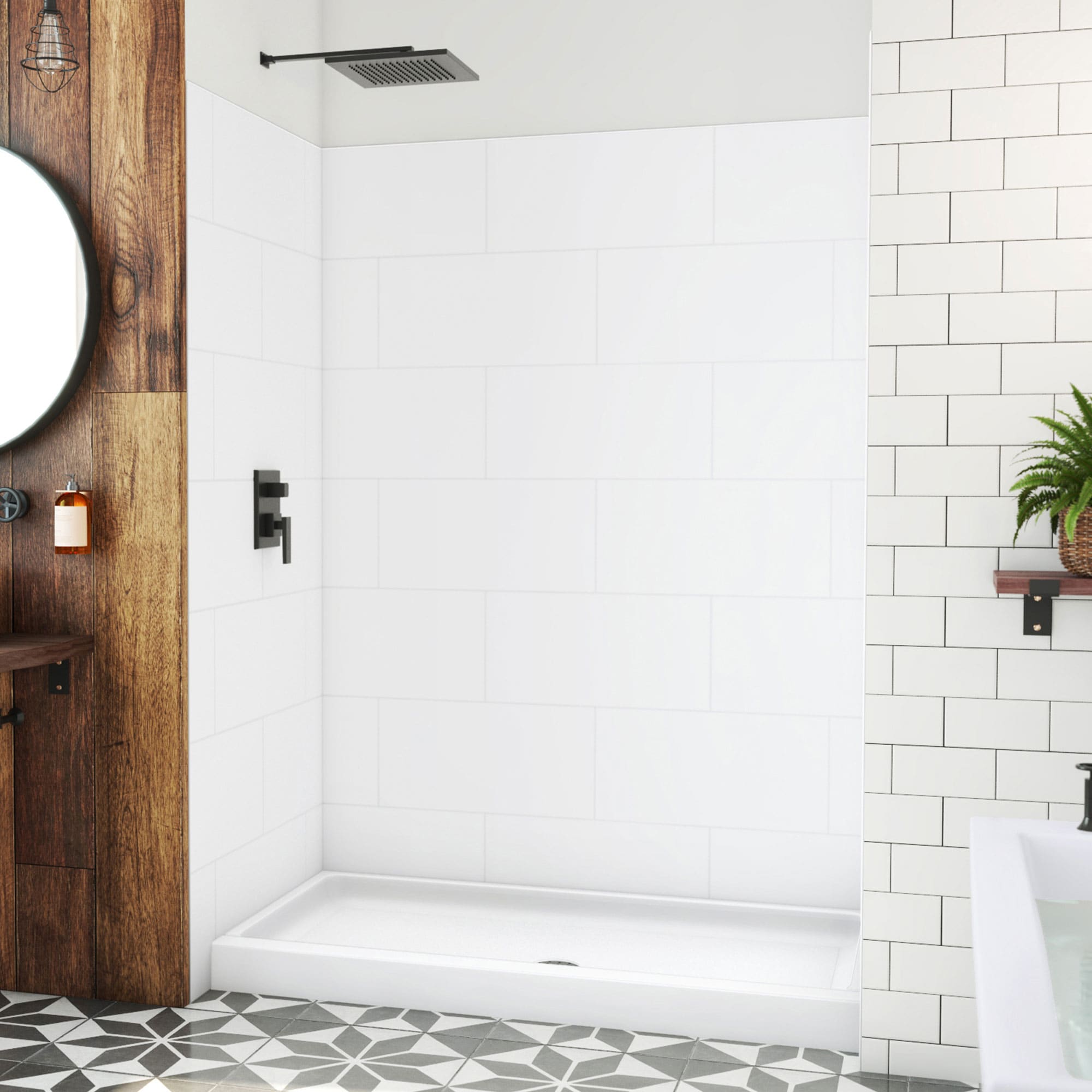 DreamStone 60" x 32" White Solid Surface Alcove Shower Kit