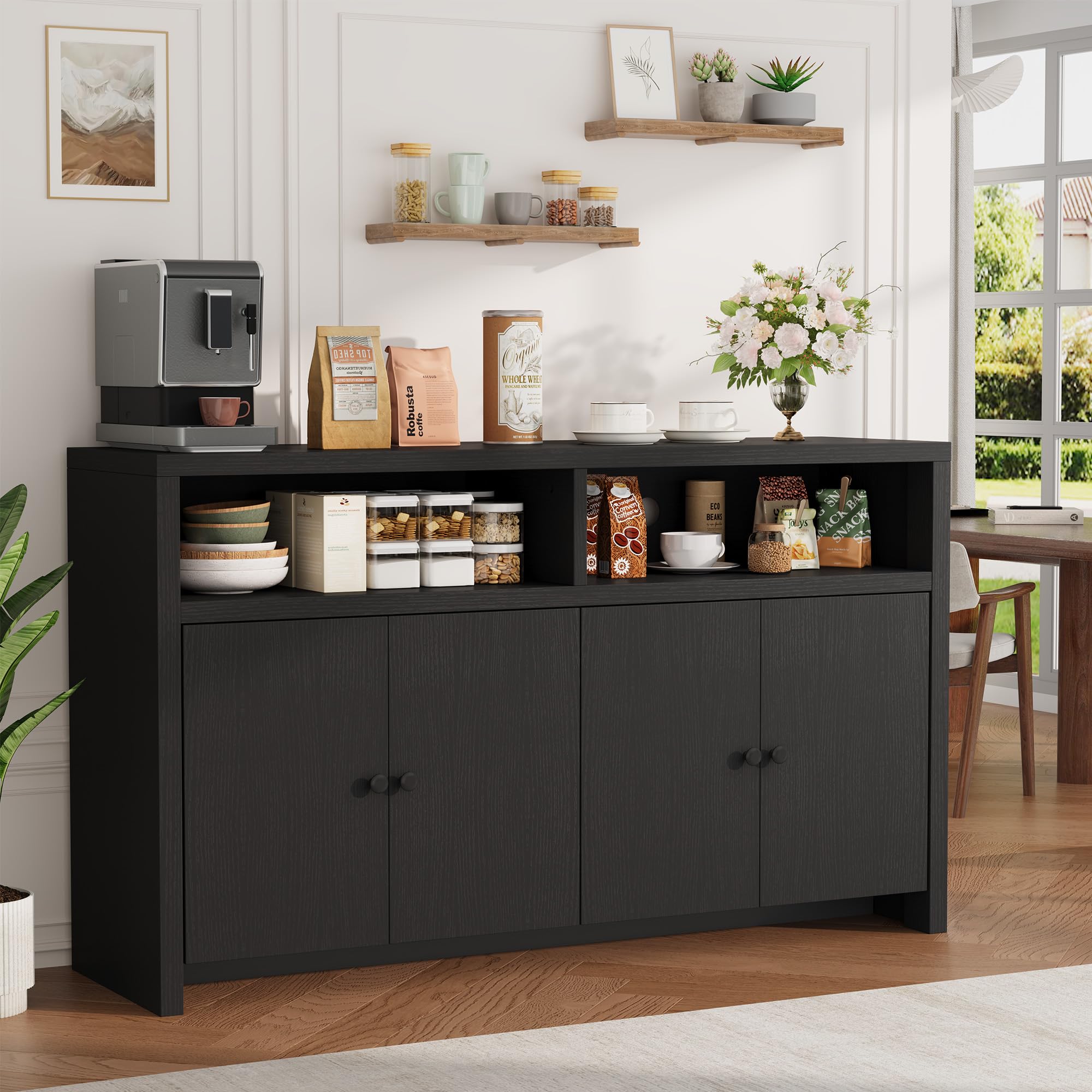 Assile 55.1 in W x 15.7 in D x 33.5 in H Embossed Black Four Door Storage Cabinet