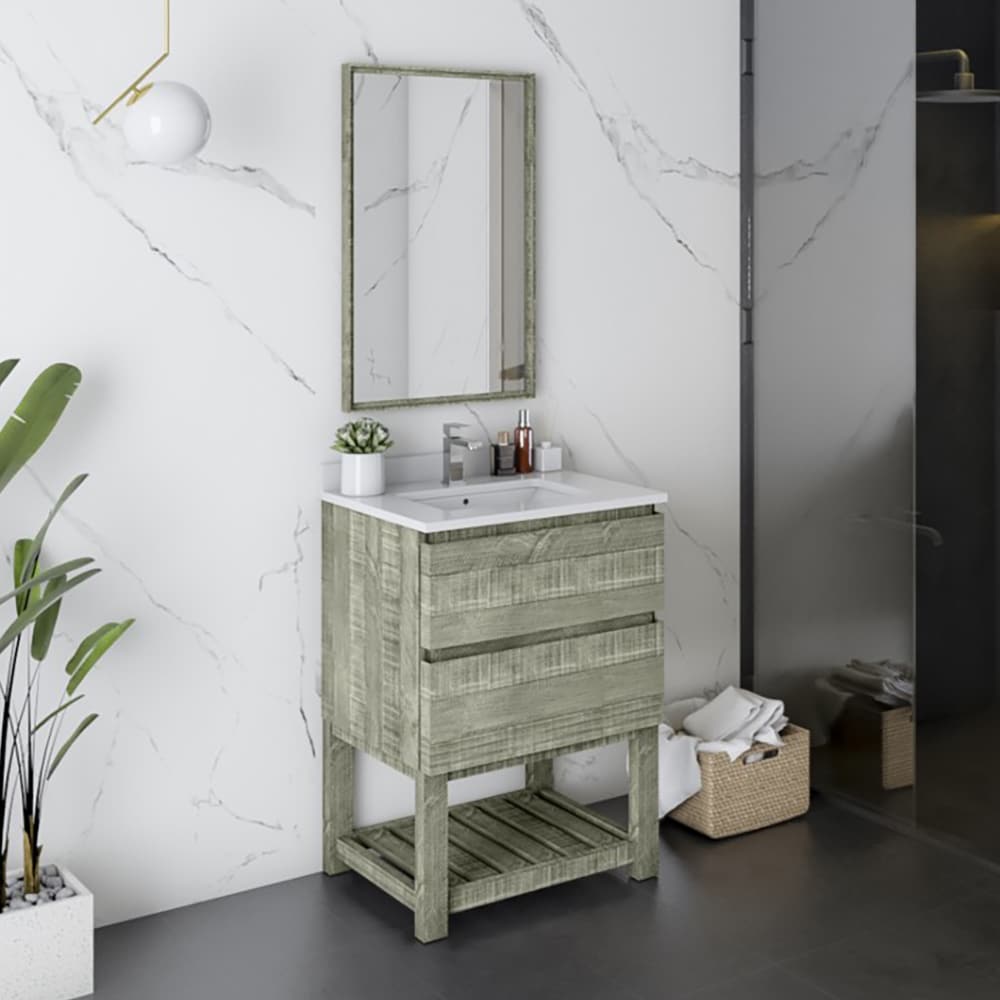 Fresca FVN3124ASH-FS Formosa 24-in Sage Gray Undermount Single sink Bathroom Vanity with White Quartz Top (Mirror Included)